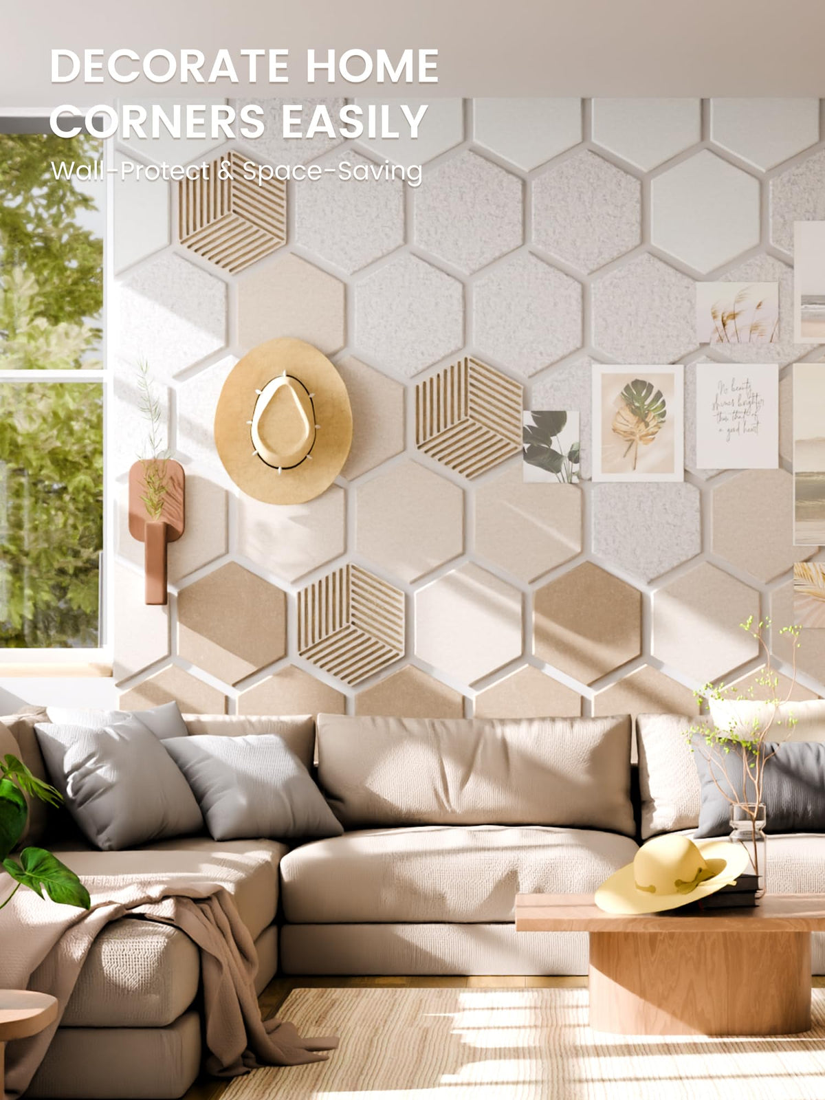 Fluxynara 10-Pack Hexagon Cork Board Alternative, Stone Beige