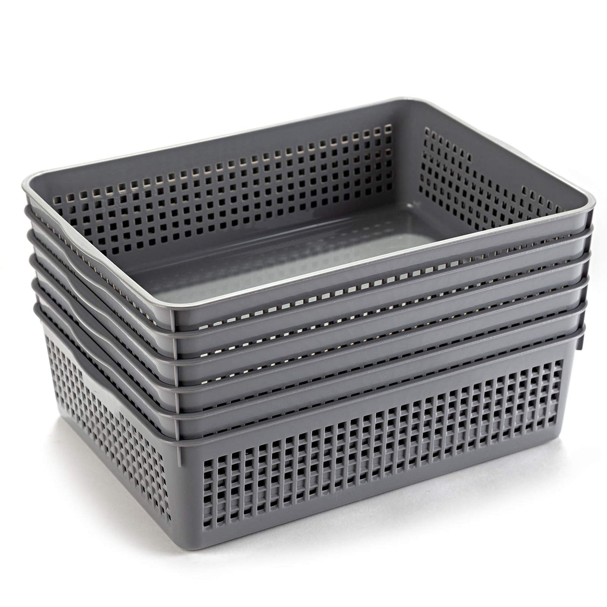 Aebeky A4 Size Plastic Paper Storage Trays,Desktop File Organizer Baskets,6-Packs (Grey)