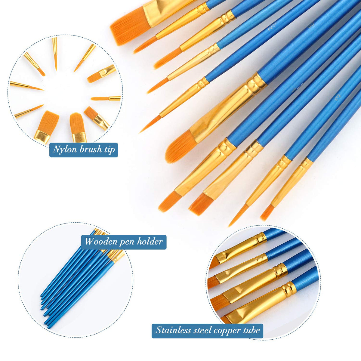 AROIC 200 Pcs Paint Brushes, Nylon Hair Brush Set for Oil and Watercolor