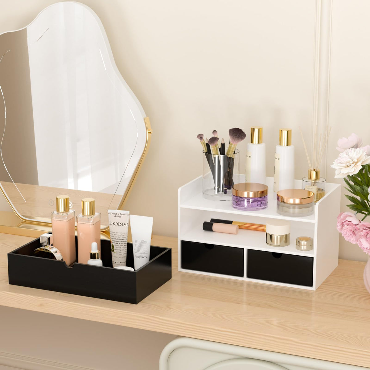 Bamboo Desk Organizer with Drawers, Desktop Storage for Office Supplies