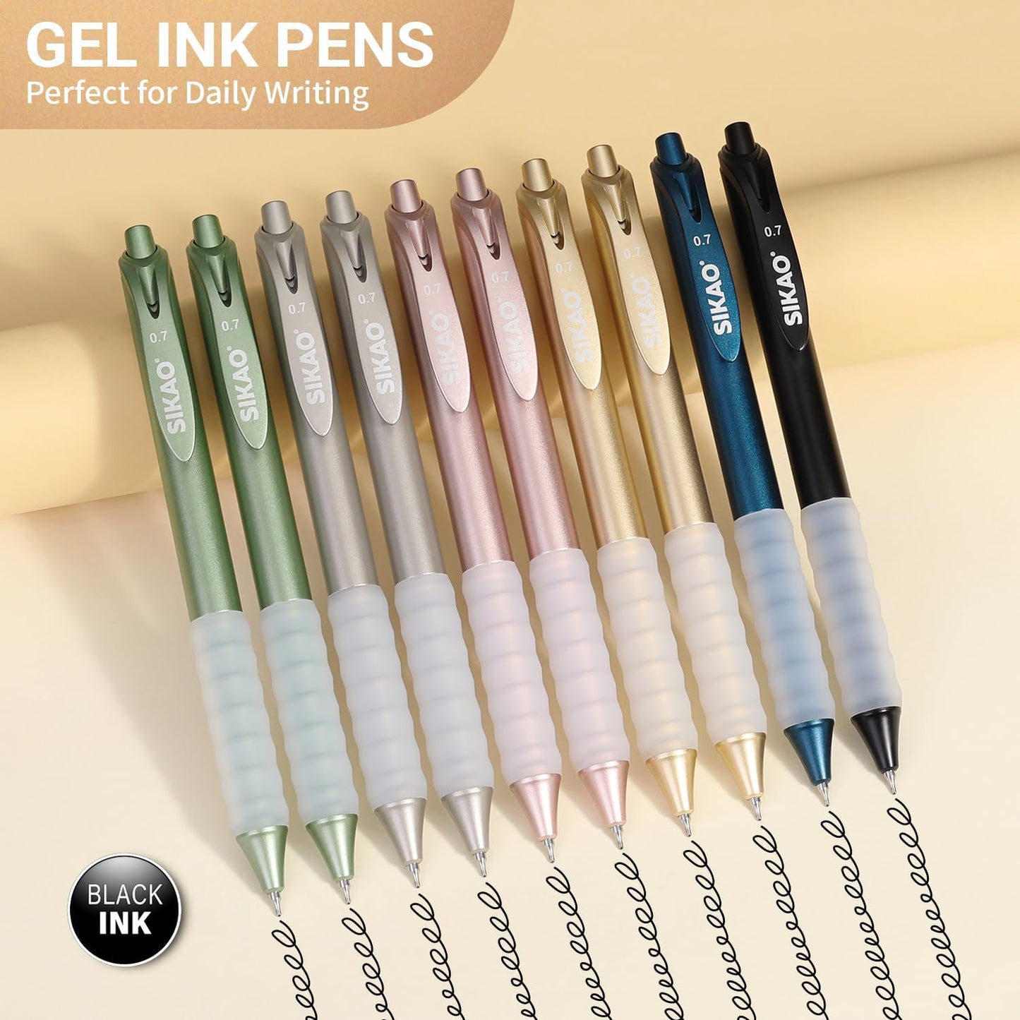 Sikao Luxe Metallic Gel Pens Bulk, 30 Pack with 12 Refills Black Ink