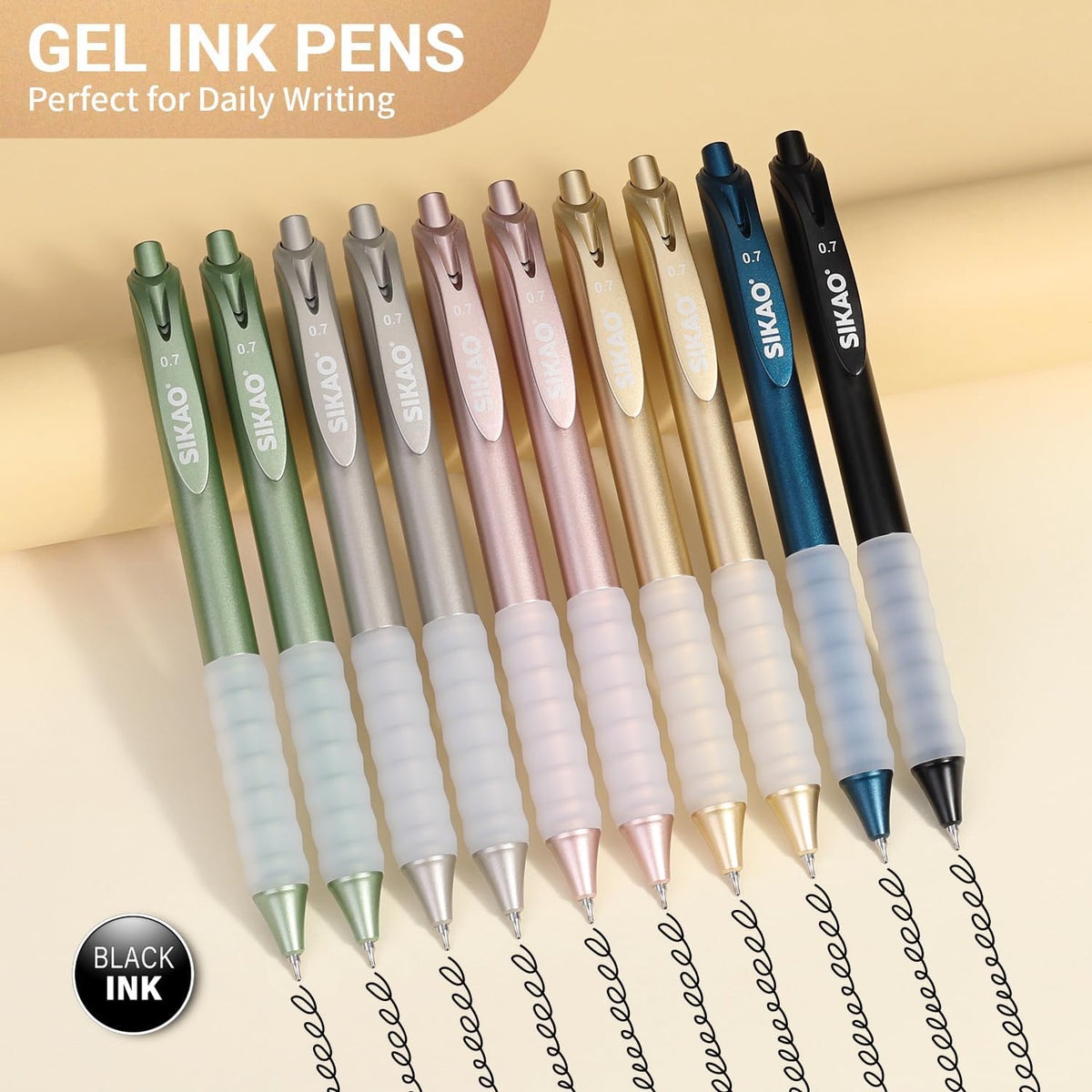 Sikao Luxe Metallic Gel Pens Bulk, 30 Pack with 12 Refills Black Ink