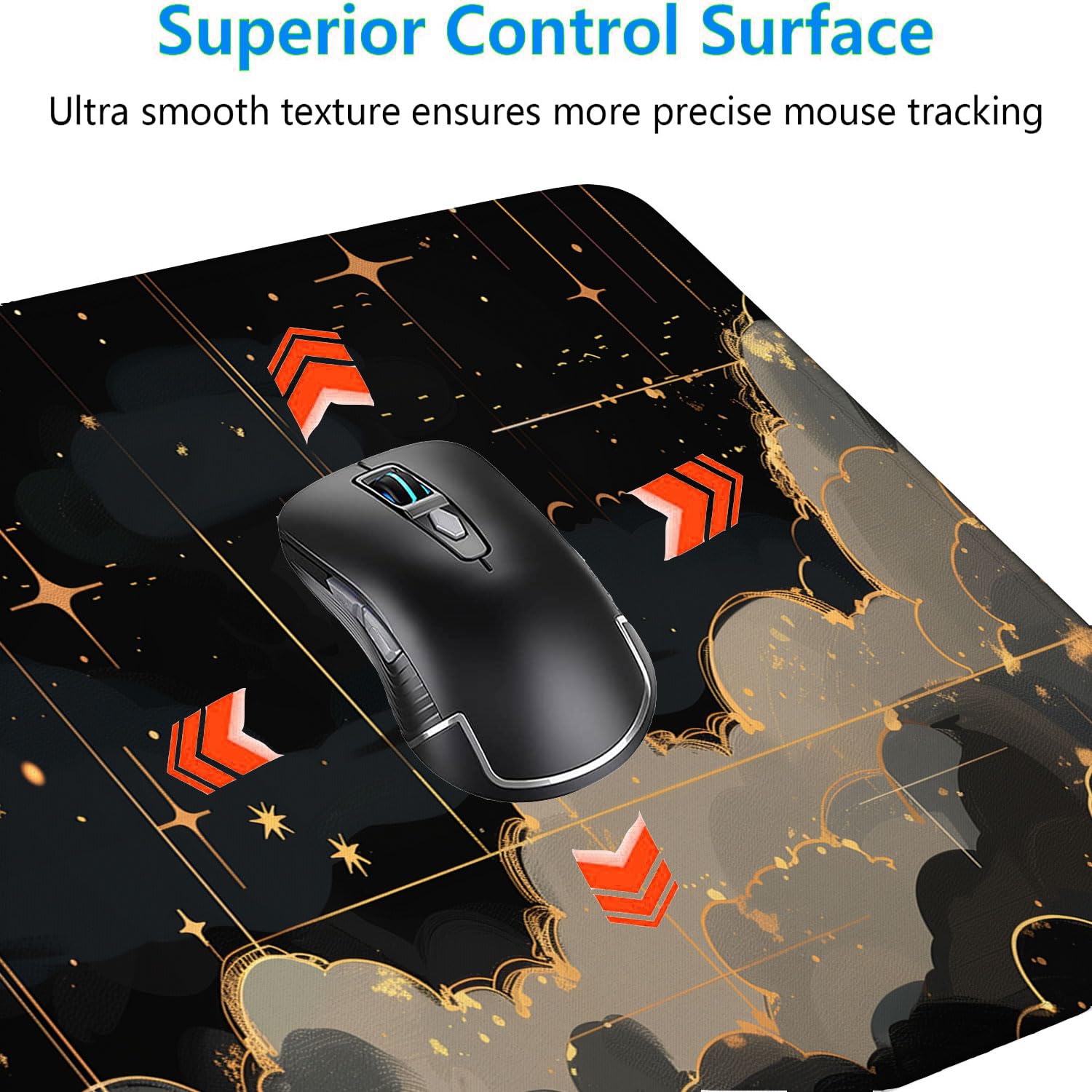 Black Gold Celestial Desk Pad Space Moon Cloud Extended Gaming Mouse Pad Mat with Stitched Edge