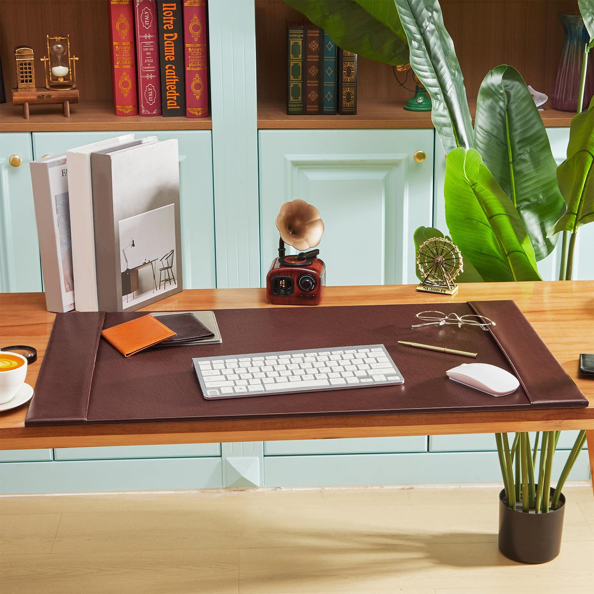 Saysurey 30 x 18 Inch Leather Desk Pad with Side Rails Mat, Brown