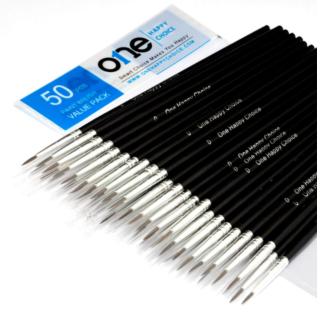 50 Pcs Fine Detail Synthetic Paint Brush Set, Pointed Round Size #0 Medium