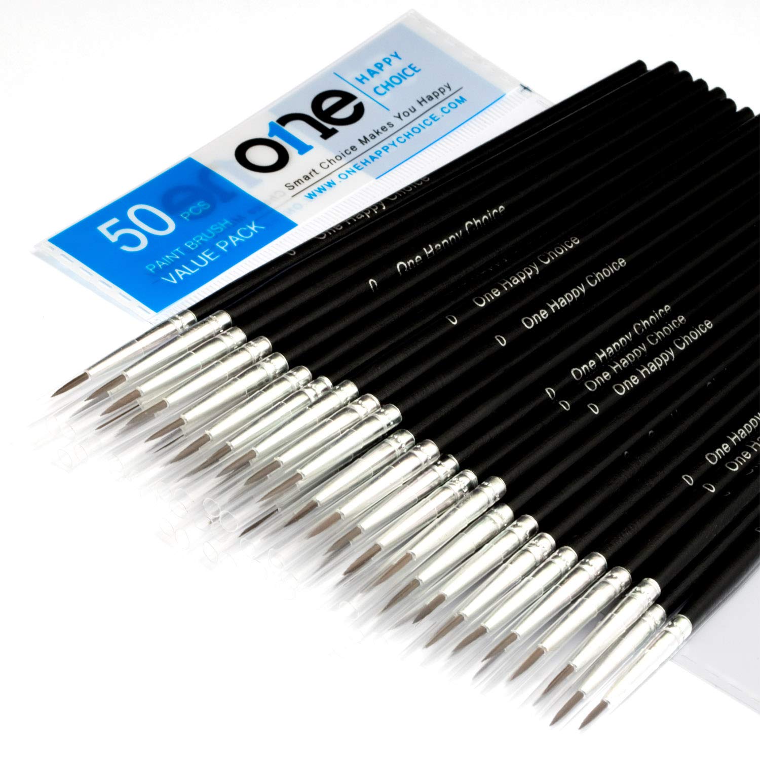 50 Pcs Fine Detail Synthetic Paint Brush Set, Pointed Round Size #0 Medium