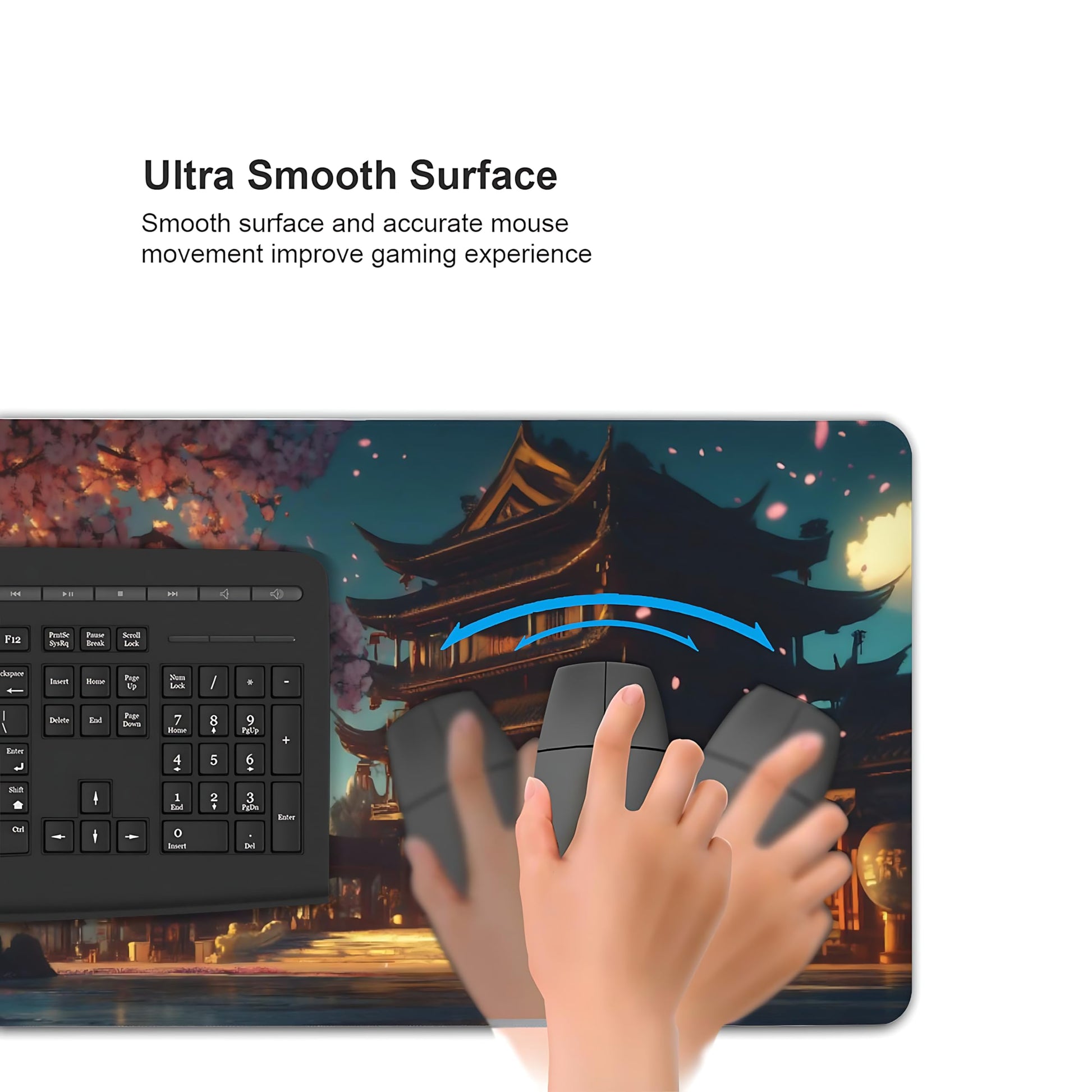 Aesthetic Scenery Gaming Mouse Pad, Blue Pink Japanese Desk Mat with Anti-Slip Base & Stitched