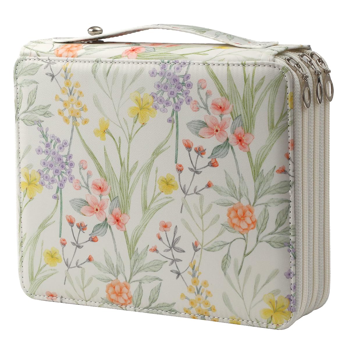 Lbxgap Canvas 120 Slots Pencil Case 3-Layer Zipped Holder w/Handle