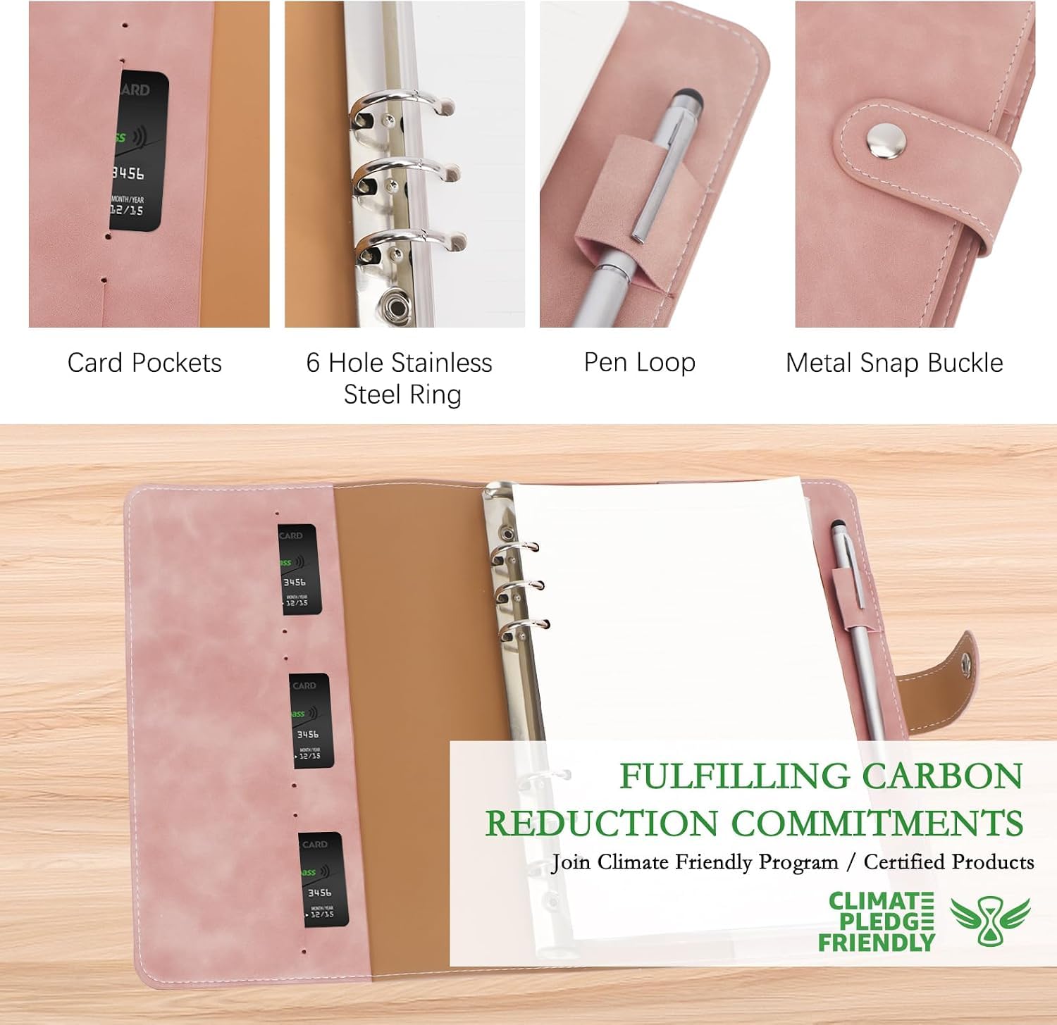 FYY A5 Binder 6 Ring - Refillable Planner Notebook 5x8, Pink
