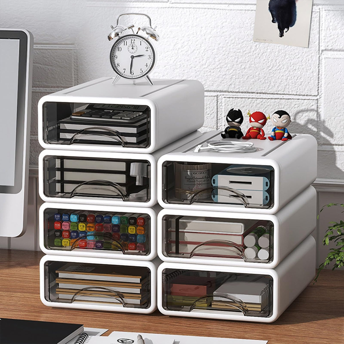 Desk Organizer with Drawers, Stackable Storage Drawers with Compartments Desktop Organization for