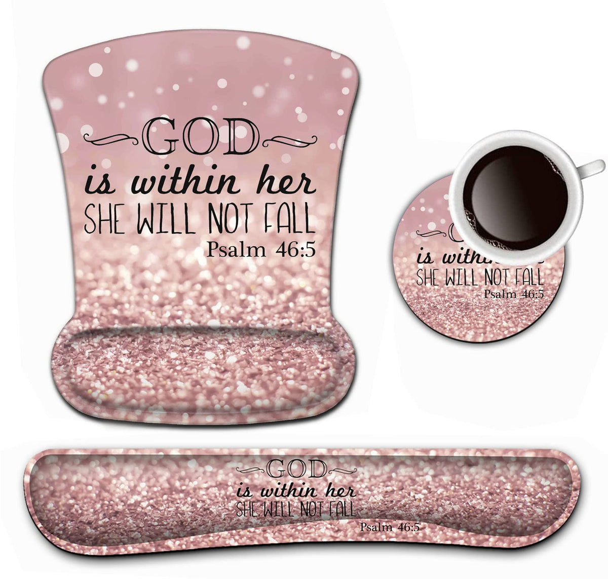 Keyboard Wrist Rest and Mouse Pad Wrist Support Set,Psalm 46:5 God is Within Her,She Will Not Fall