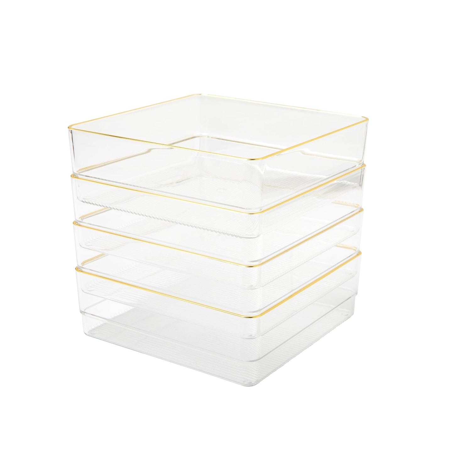 Martha Stewart Kerry Stackable Desk Drawer Organizers, Clear/Gold, 4-Pack