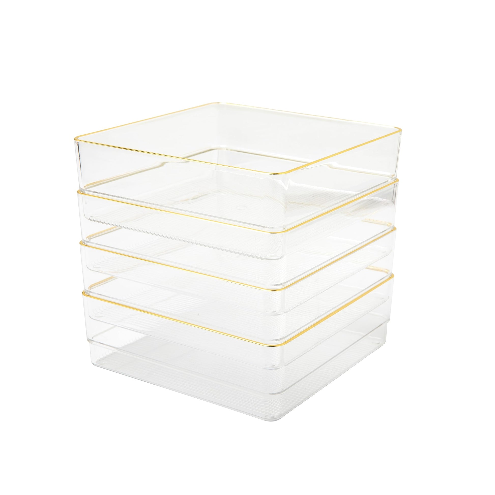Martha Stewart Kerry Stackable Desk Drawer Organizers, Clear/Gold, 4-Pack