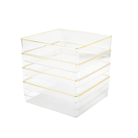 Martha Stewart Kerry Stackable Desk Drawer Organizers, Clear/Gold, 4-Pack