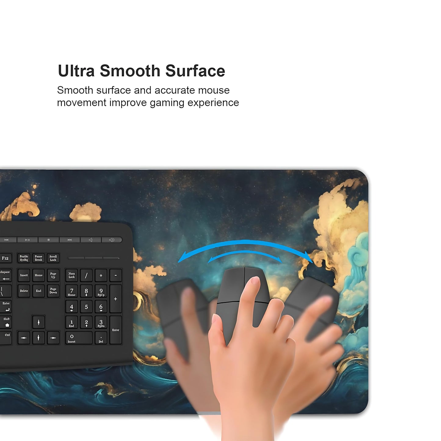 Aesthetic Cloud Gaming Mouse Pad, Deep Teal Ukiyo-e Desk Mat with Anti-Slip Base & Stitched