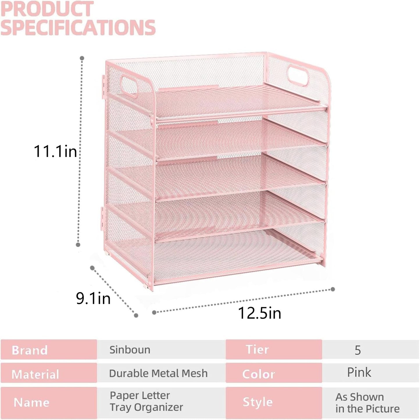 Sinboun Letter Tray Paper Organizer 5-Tier Desk Organizer File Organizer Paper Holder with Handle