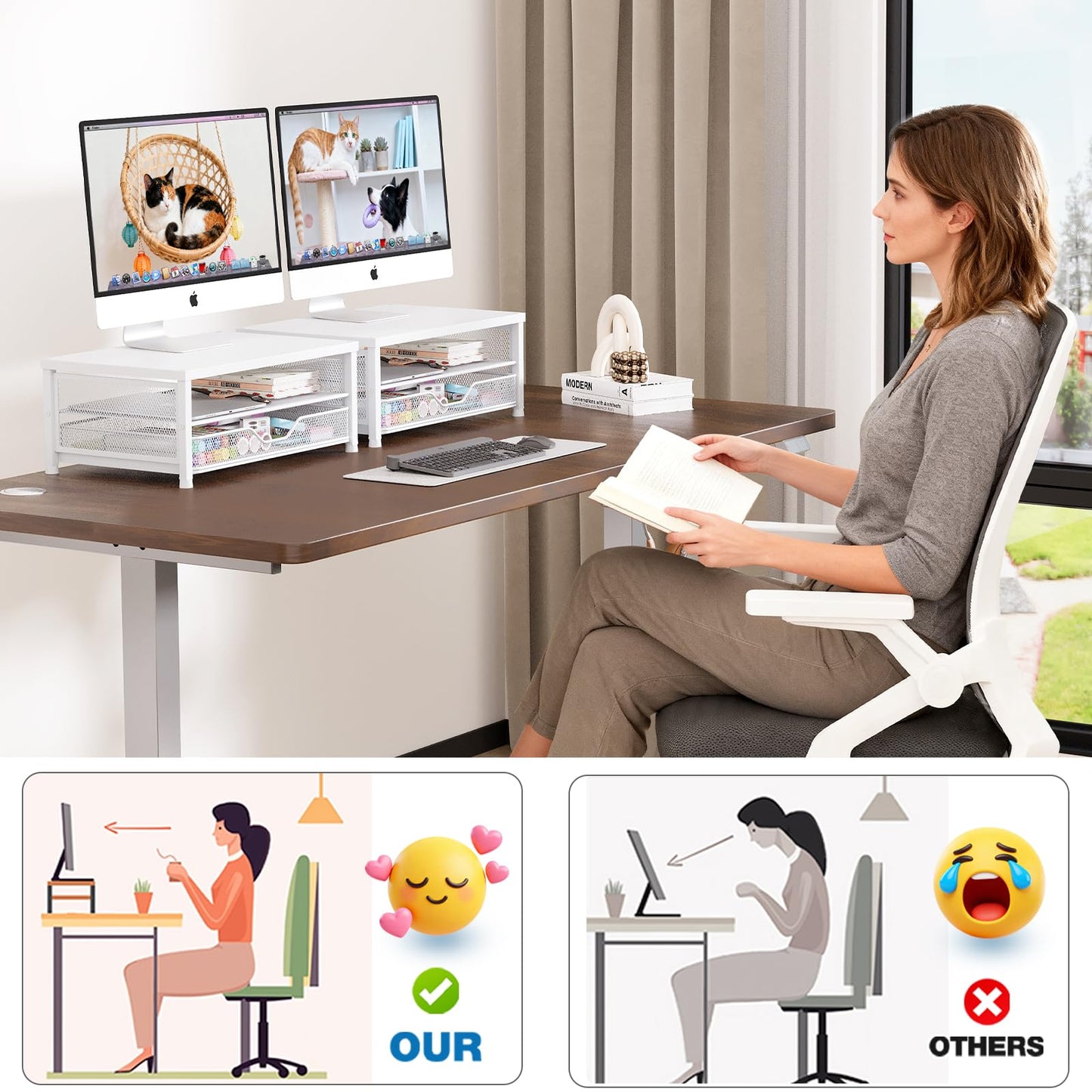 OPNICE Computer Monitor Stand Riser, Desk Organizer with Drawer, Printer & Laptop Stand, Office