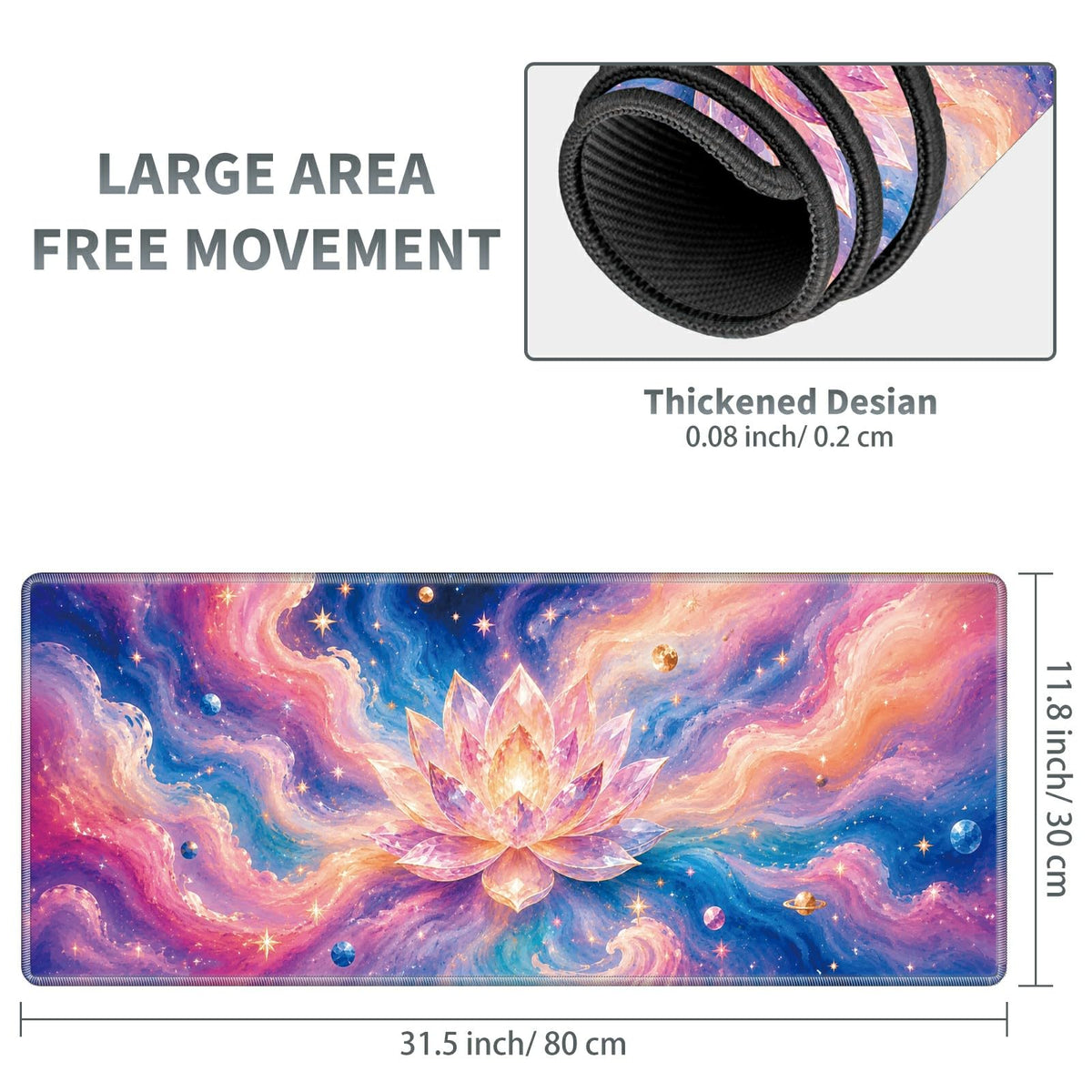 Cosmic Crystal Lotus Large Mouse Pad, 31.5 x 11.8 in Extended Desk Mat