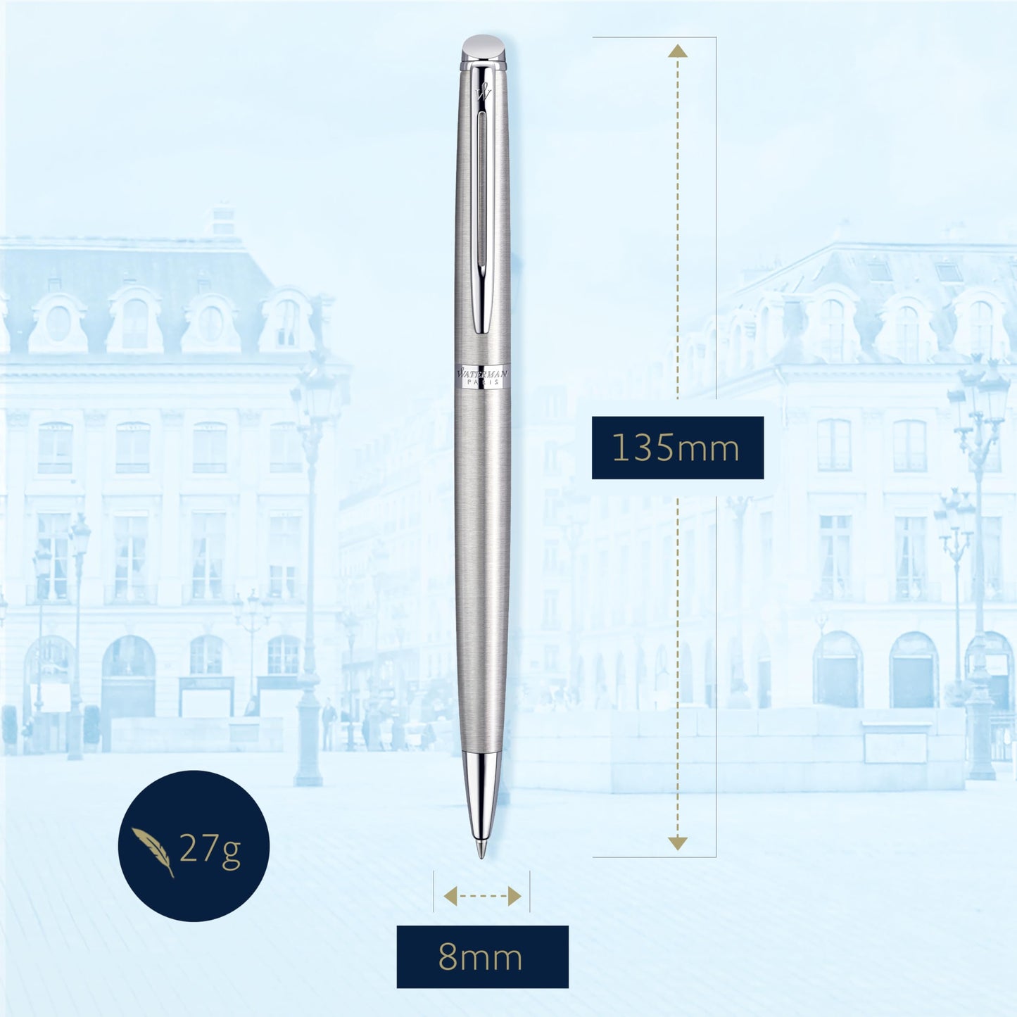 Waterman Hémisphère Ballpoint Pen | Stainless Steel with Chrome Trim | Medium Point | Blue Ink |
