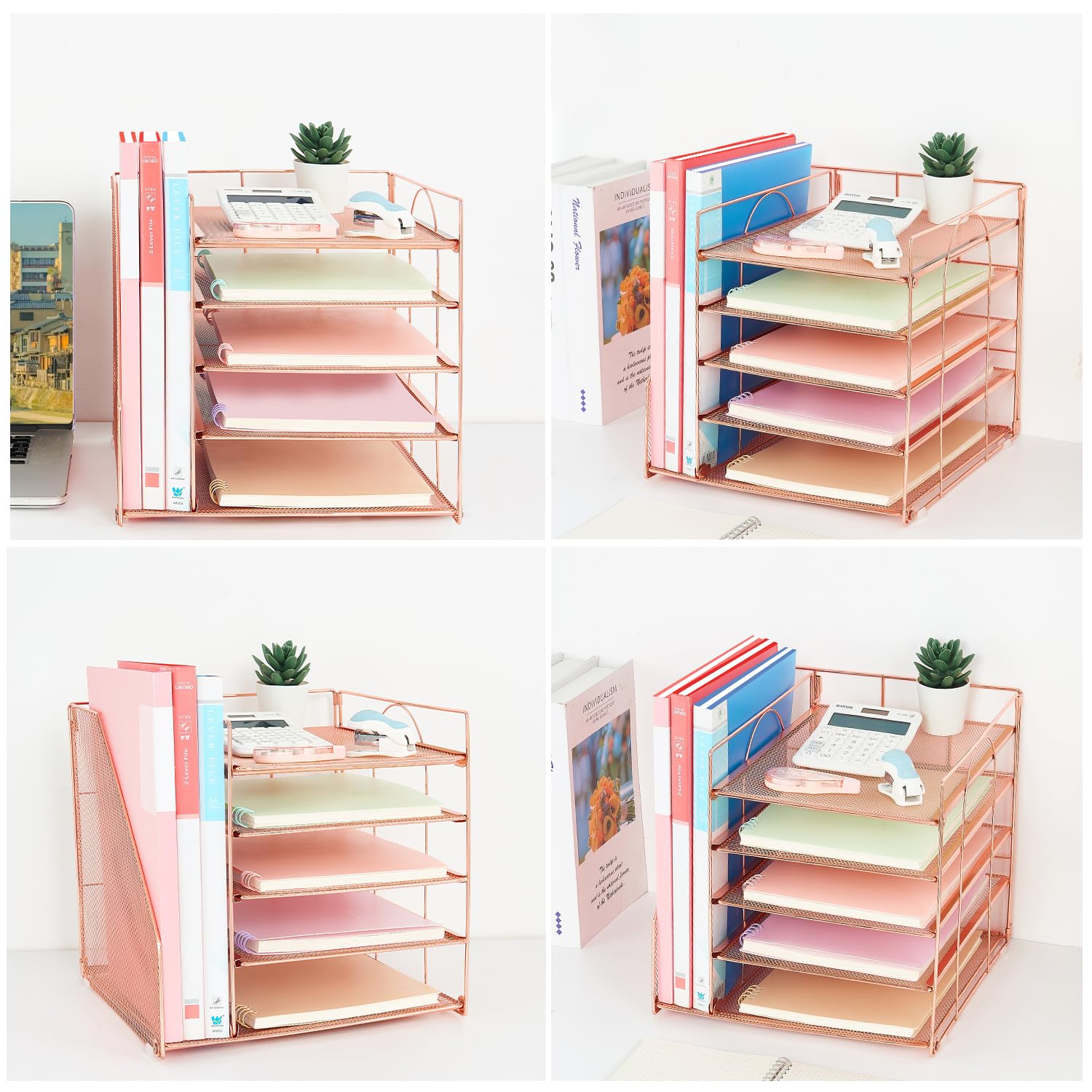 LEKETREE Desk Organizers and Accessories, 5-Tier Paper Letter Tray Organizer with File Holder