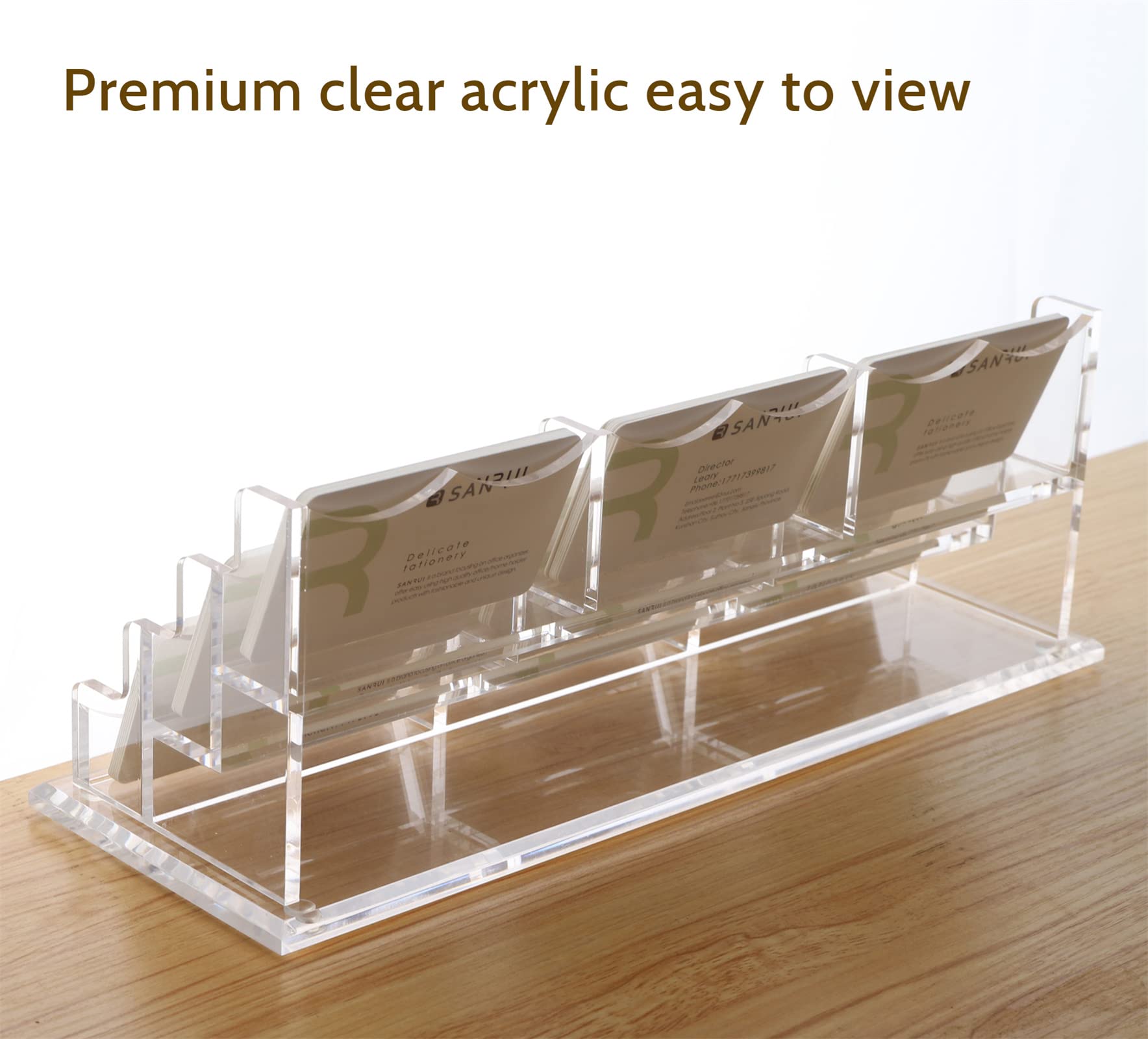 SANRUI Acrylic Business Card Holder for Desk, 9-Slot Horizontal Clear