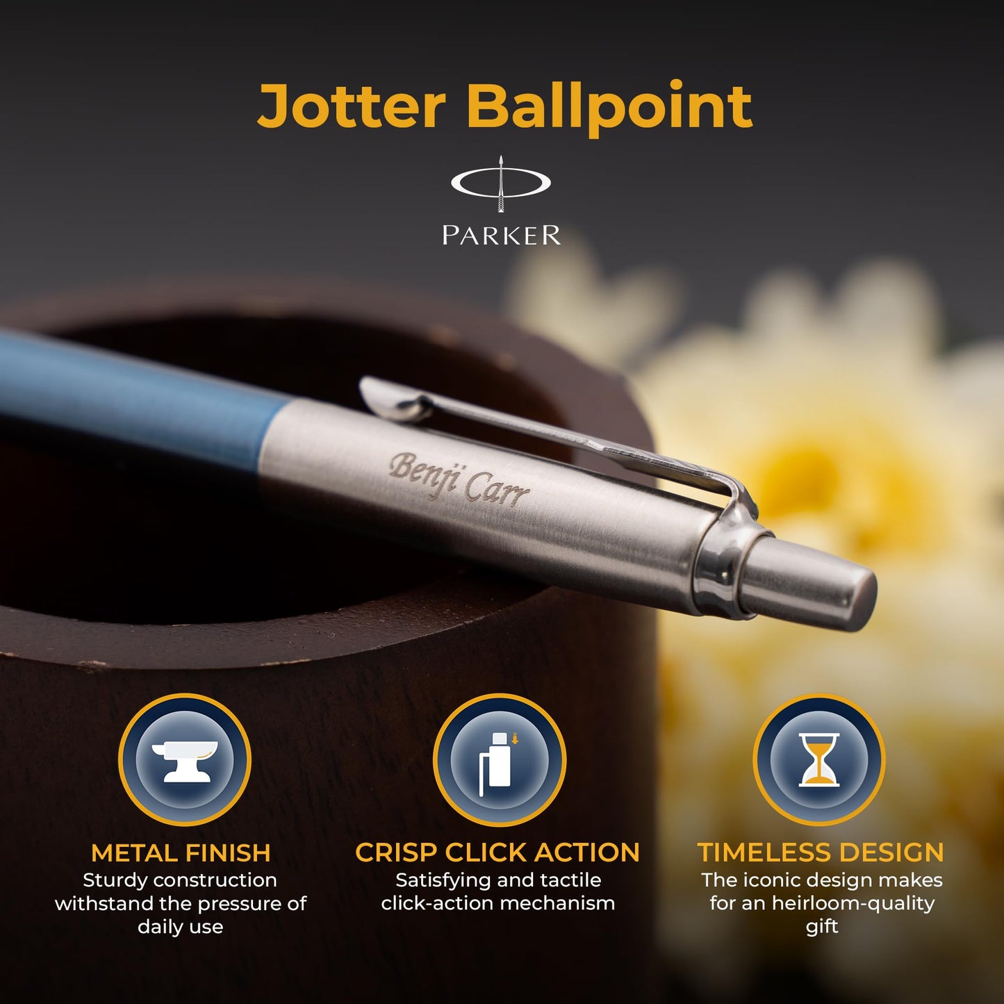 Parker Jotter Personalized Click Action Ballpoint Pen in Waterloo Blue