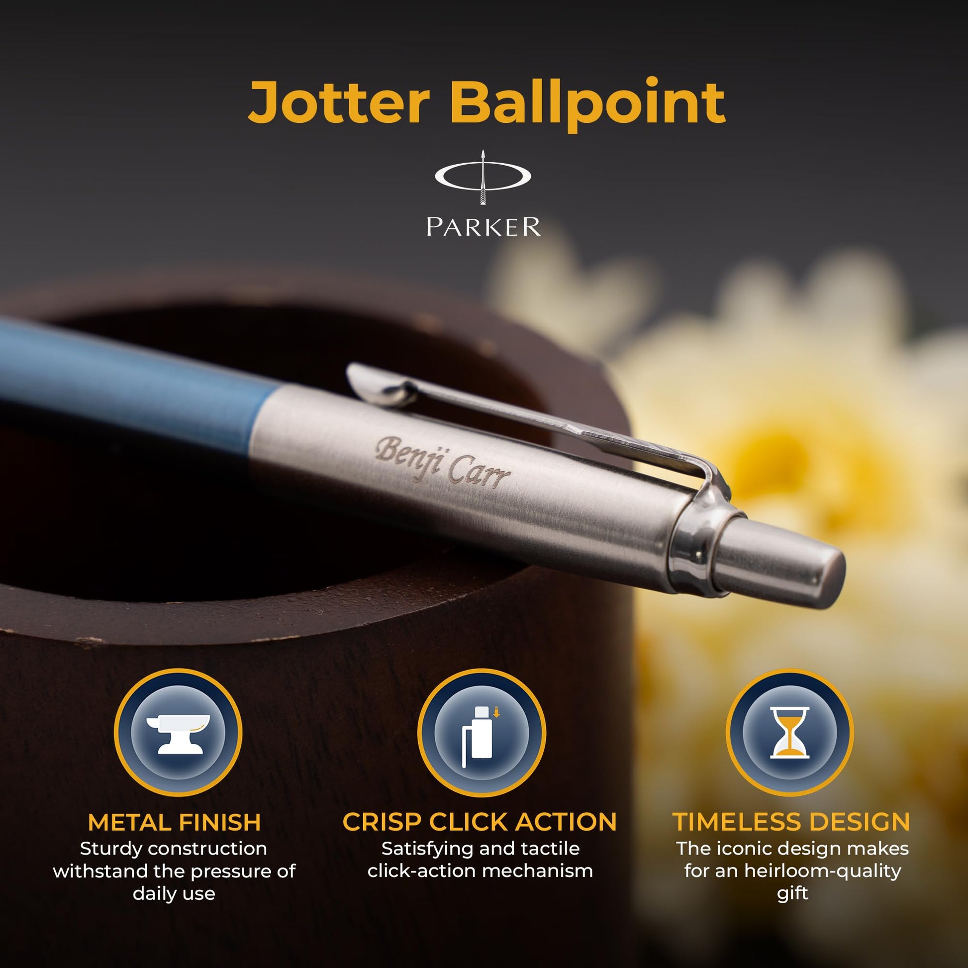 Parker Jotter Personalized Click Action Ballpoint Pen in Waterloo Blue