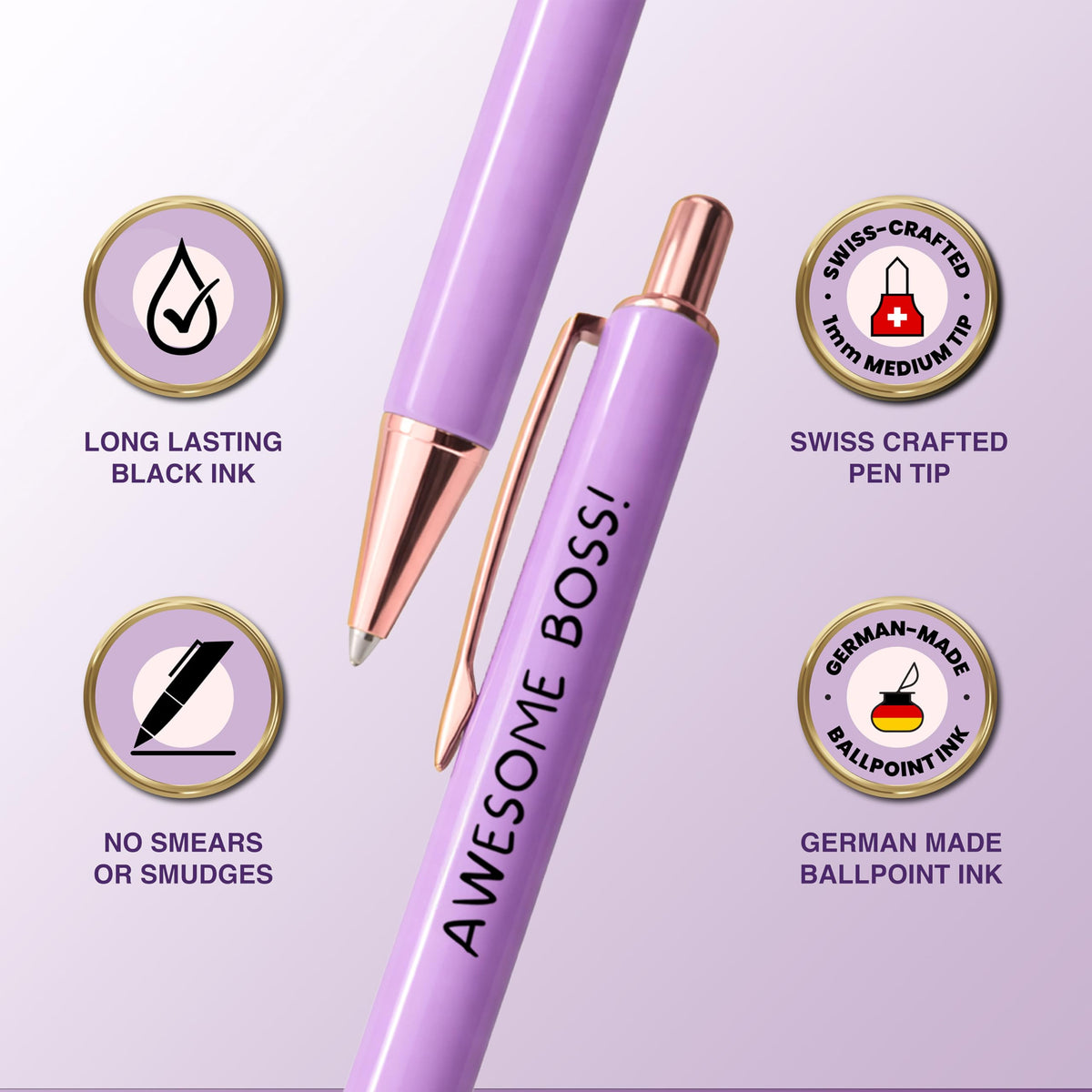 MESMOS 3pk Fancy Ballpoint Pens for Women, Best Boss Lady Gifts for Women, Boss Appreciation