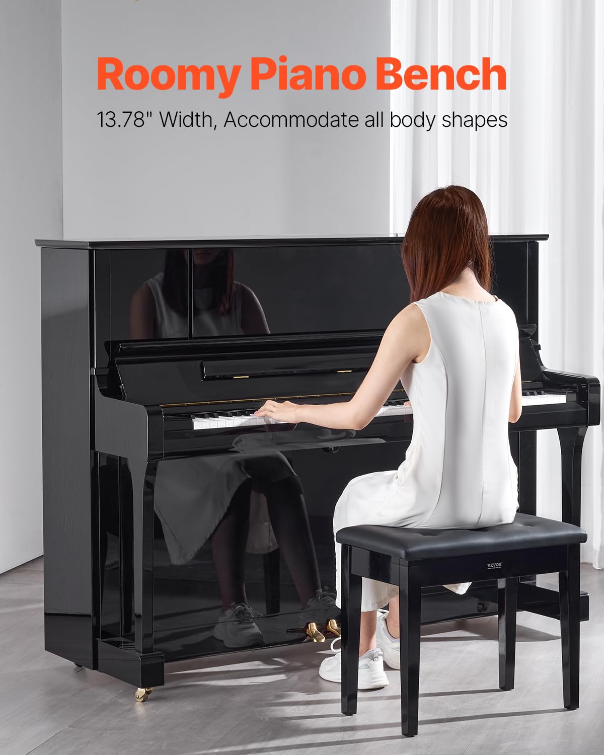 VEVOR Piano Bench, 22" x 13.78" x 19", Keyboard Piano Chair with High-Density Padded Cushion