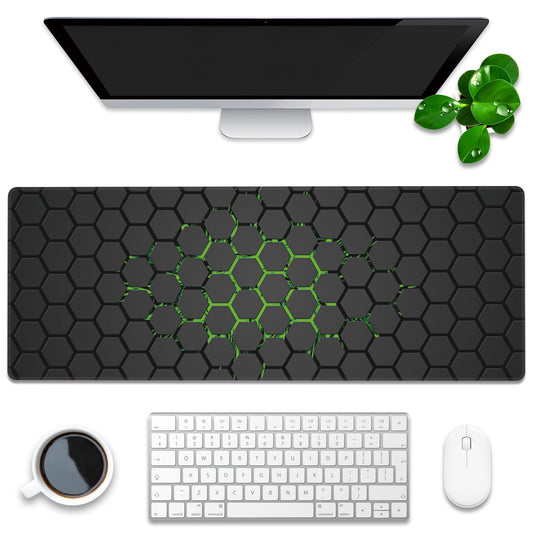 Desk Pad, Green Honeycomb Science Technology Extended Gaming Mouse Pad Large, 31.5"x11.8" Big Mouse