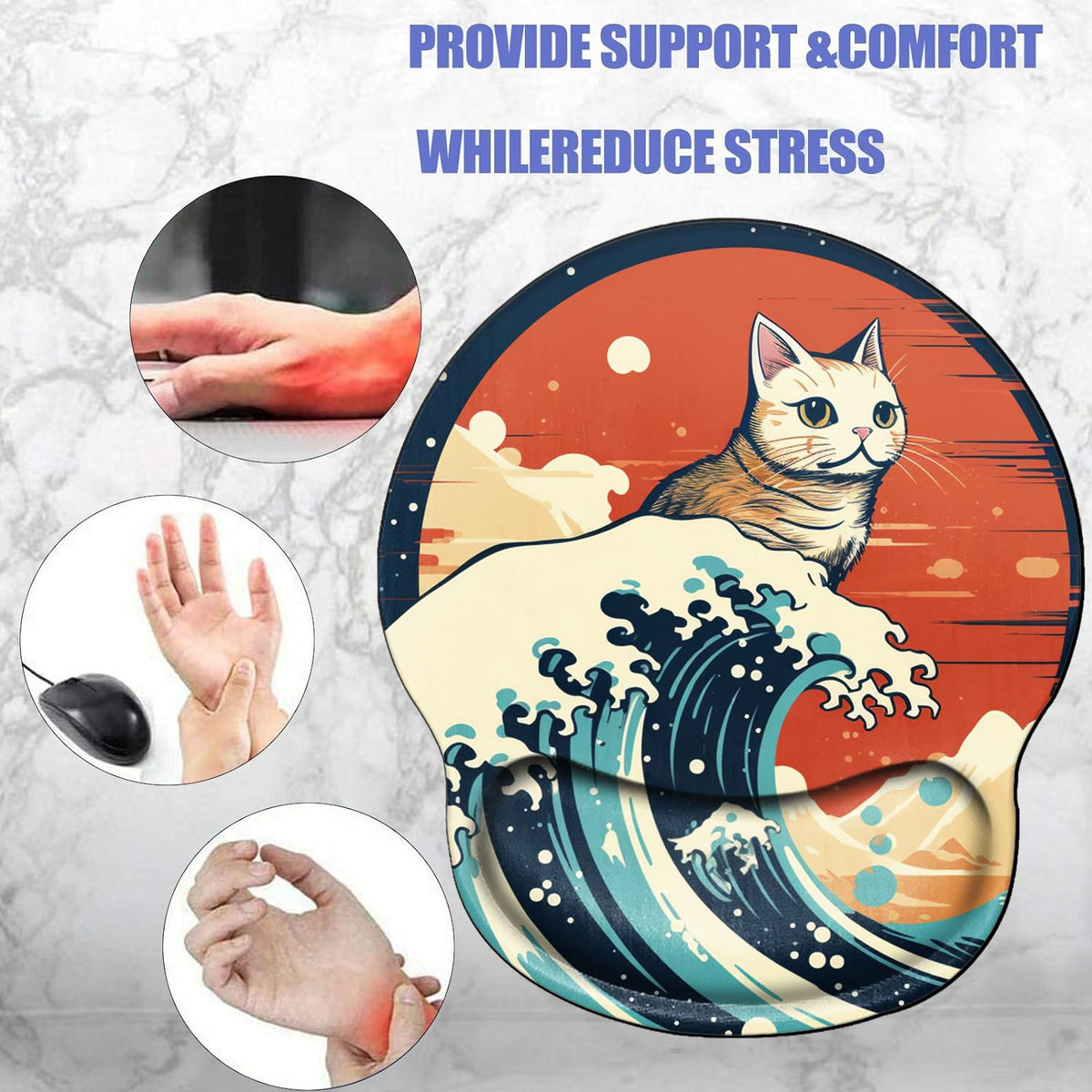 Cat Mouse Pad with Wrist Support Moon Mousepad Wrist Rest Gel Mouse Mat Gaming Cushion Mouse Pads