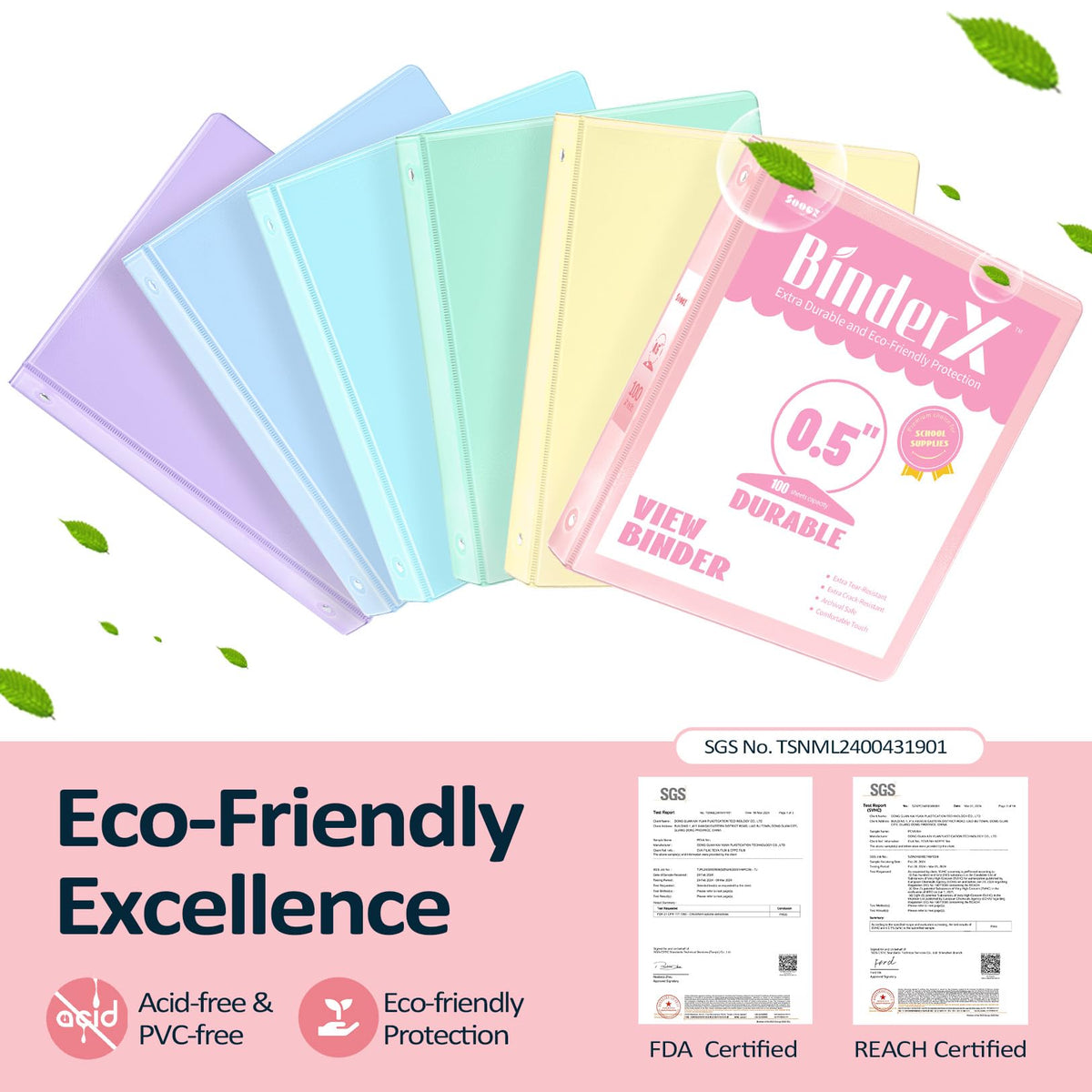 4 Pack 3 Ring Binders 0.5 Inch, Sooez Three Round Ring Binder with Pockets