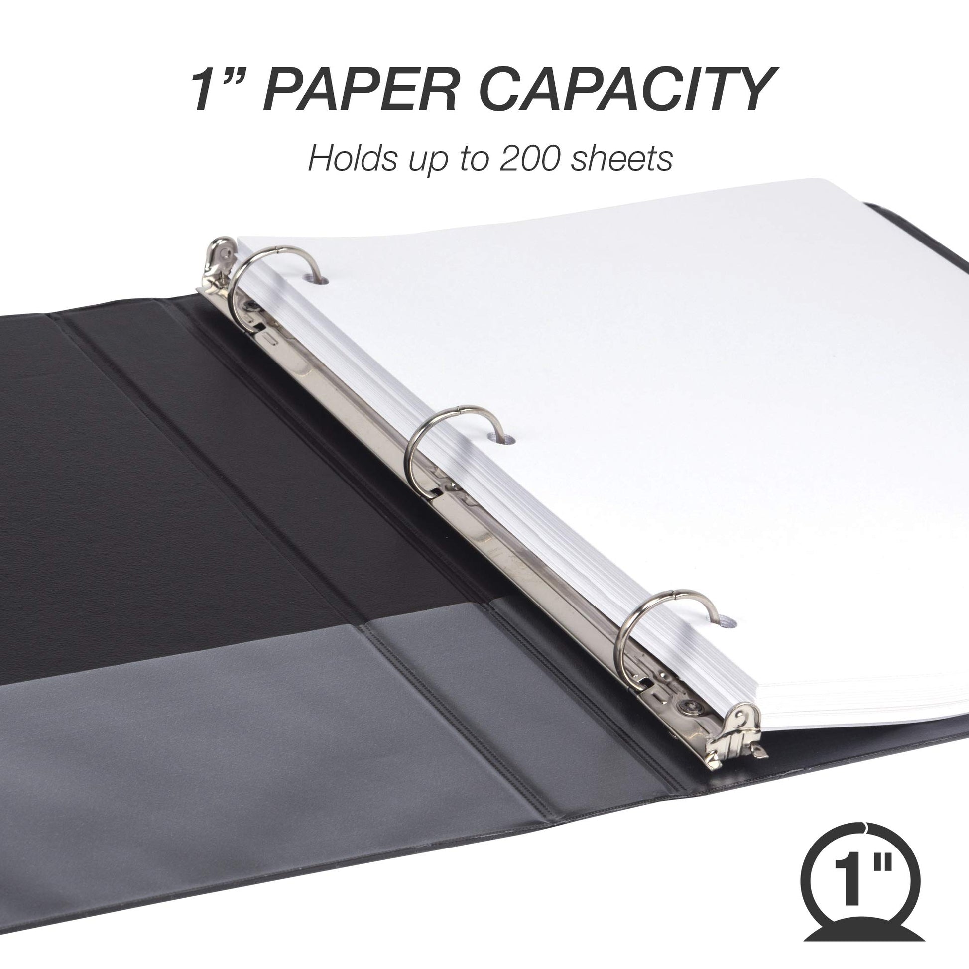 Samsill 8 Pack Durable 1 Inch 3 Ring Binders, Round Ring, Clear View Cover for Presentations, Black