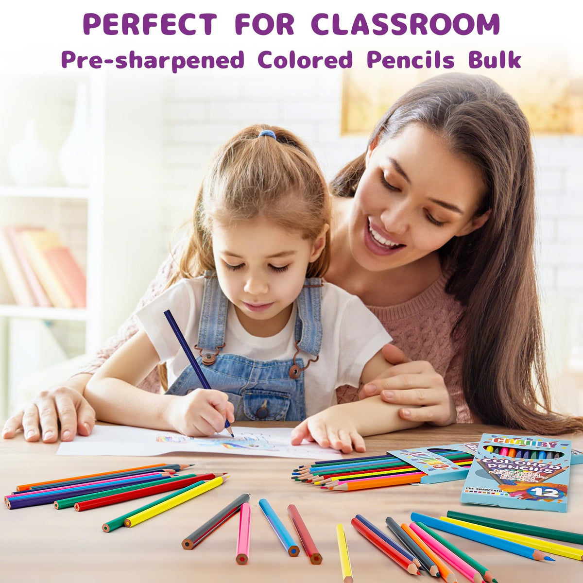 Craiiby Colored Pencils Bulk 144 Count, 12 Packs of 12 Colors Pre-Sharpened, Classroom Supplies for