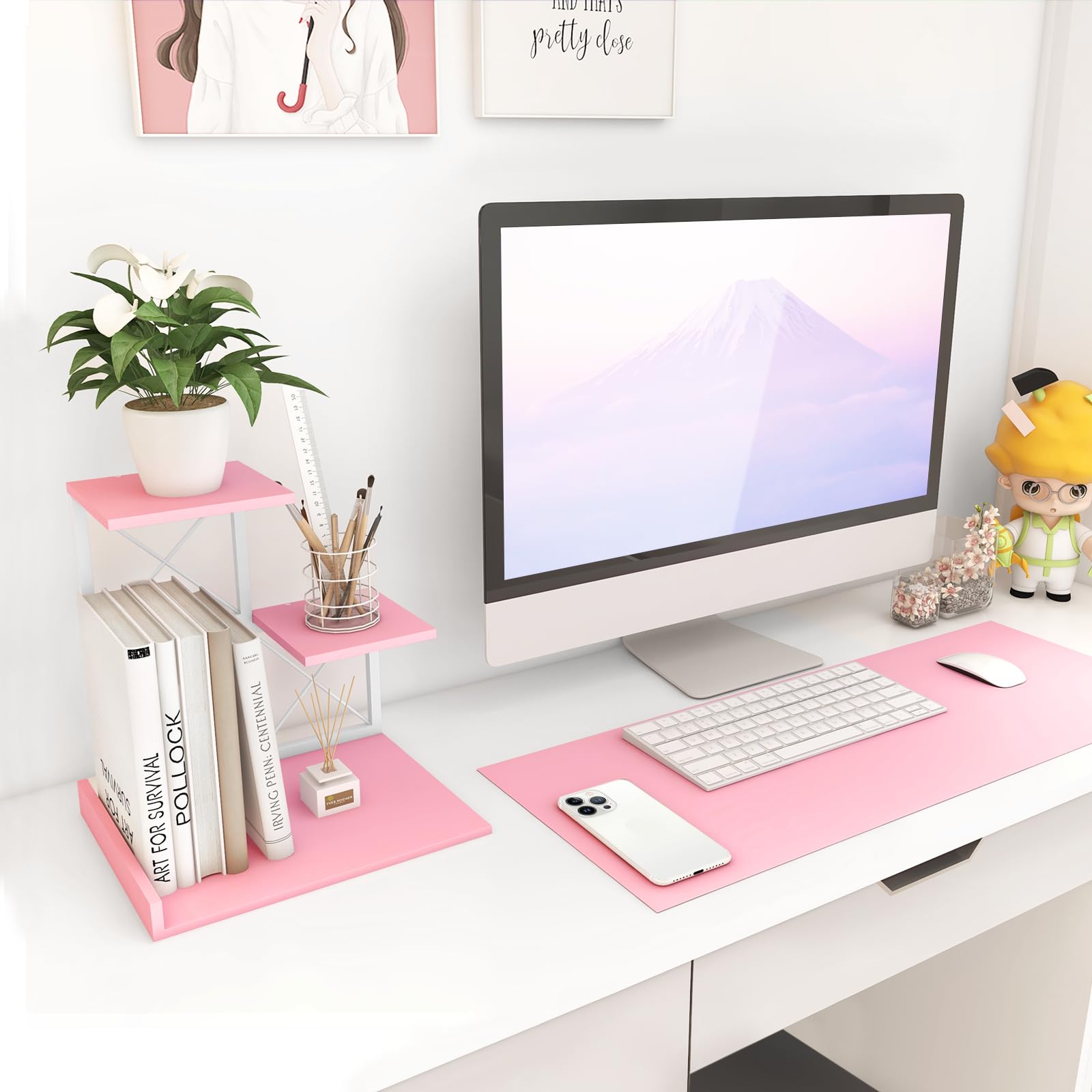ELITEROO Desktop Shelf, Aesthetic Desk Organizer Table Top Mini Bookshelf, 3 Tier Wooden Desk