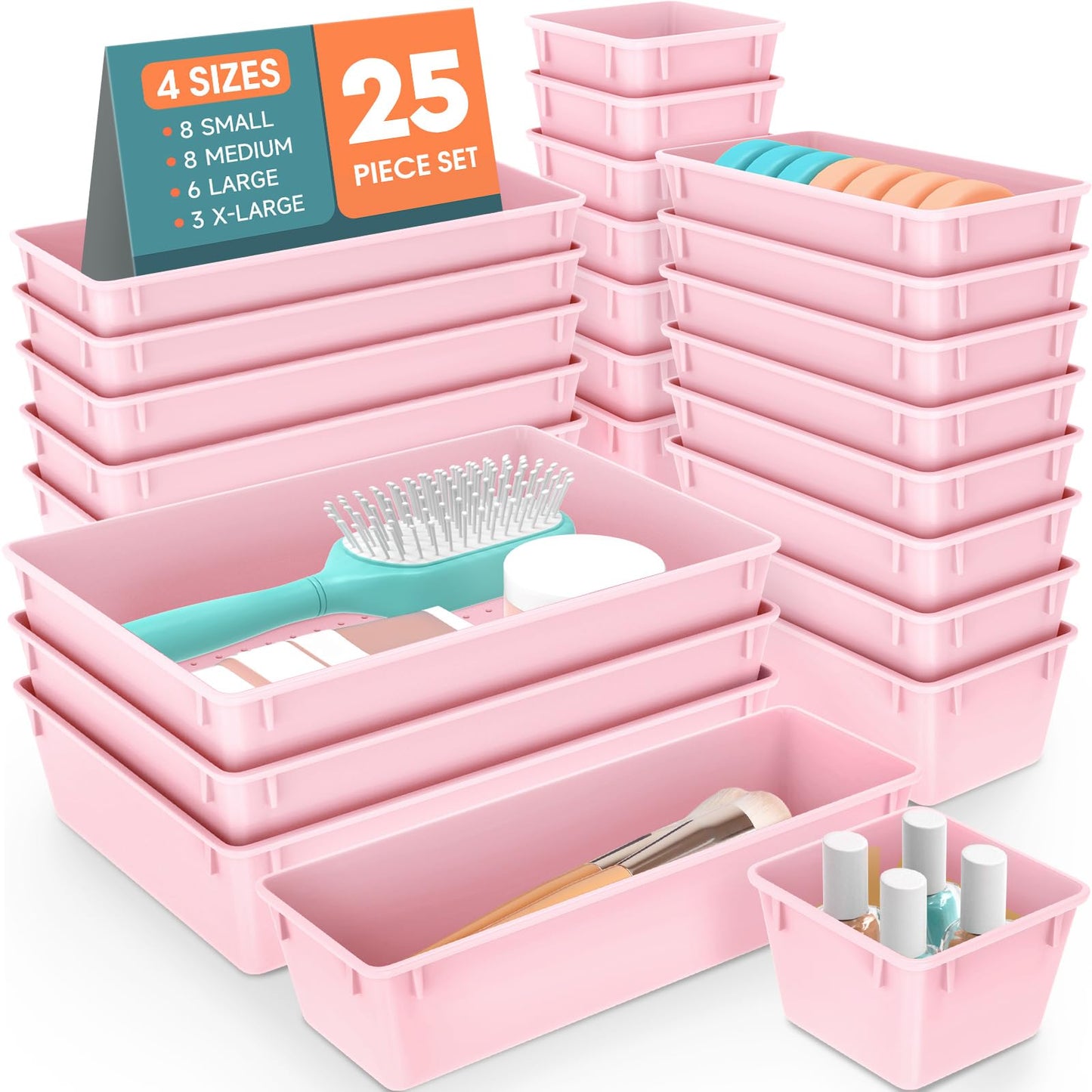 25 PCS Plastic Drawer Organizer Set, Makeup Organizers and Storage Bins