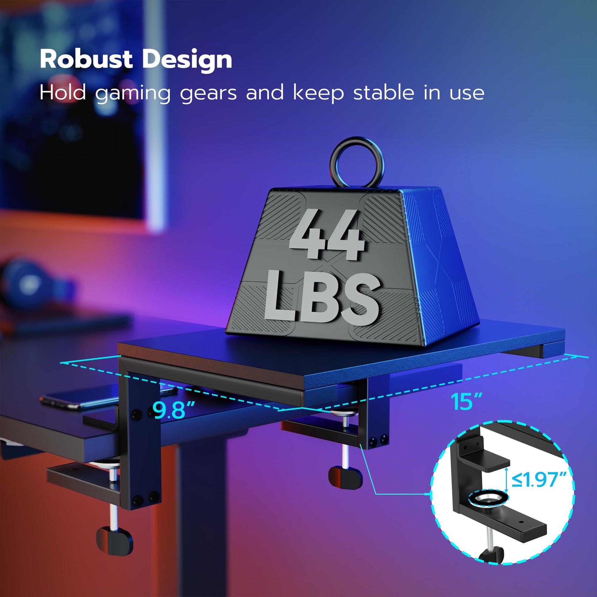 ARES WING Clamp-On Desk Extender Monitor Shelf, 15x9.8 up to 44lbs
