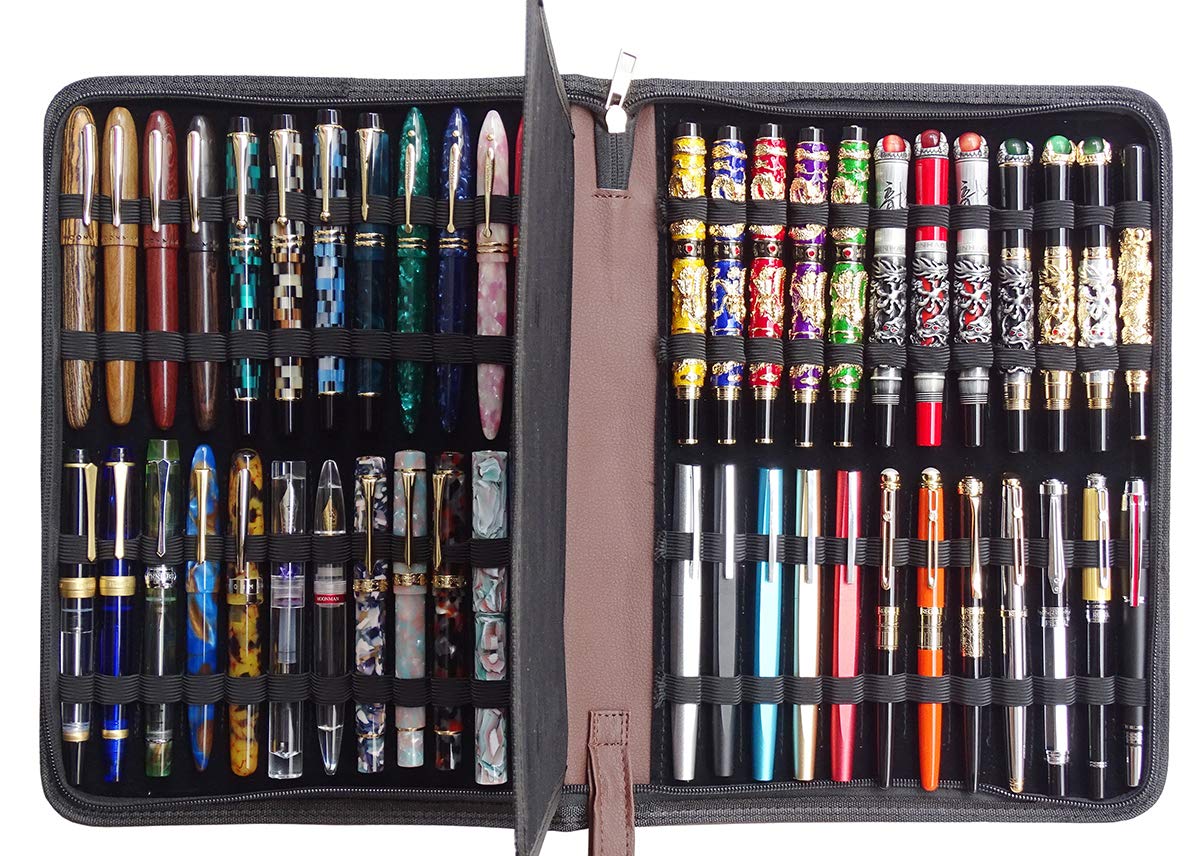 erofa 48 Fountain Pen Case, Rollerball Pen Holder PU Leather Bag Pouch Large Capacity for Your