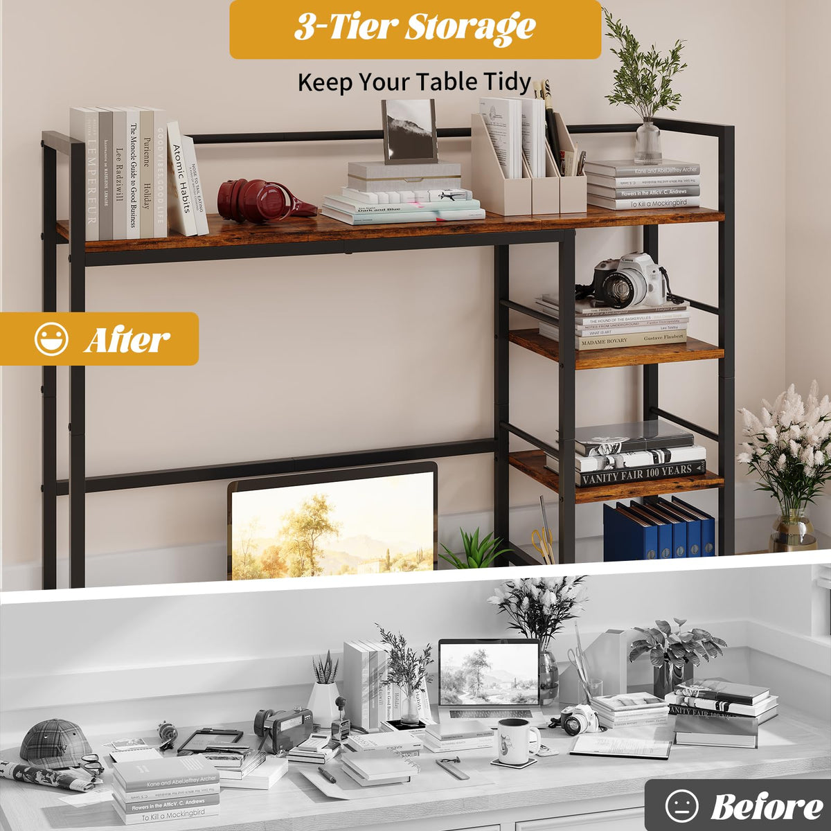 HavenlyYouth Desk Shelf, 38.6 Inch Wood Desk Organizer Shelf for Computer Monitor, Desk Hutch
