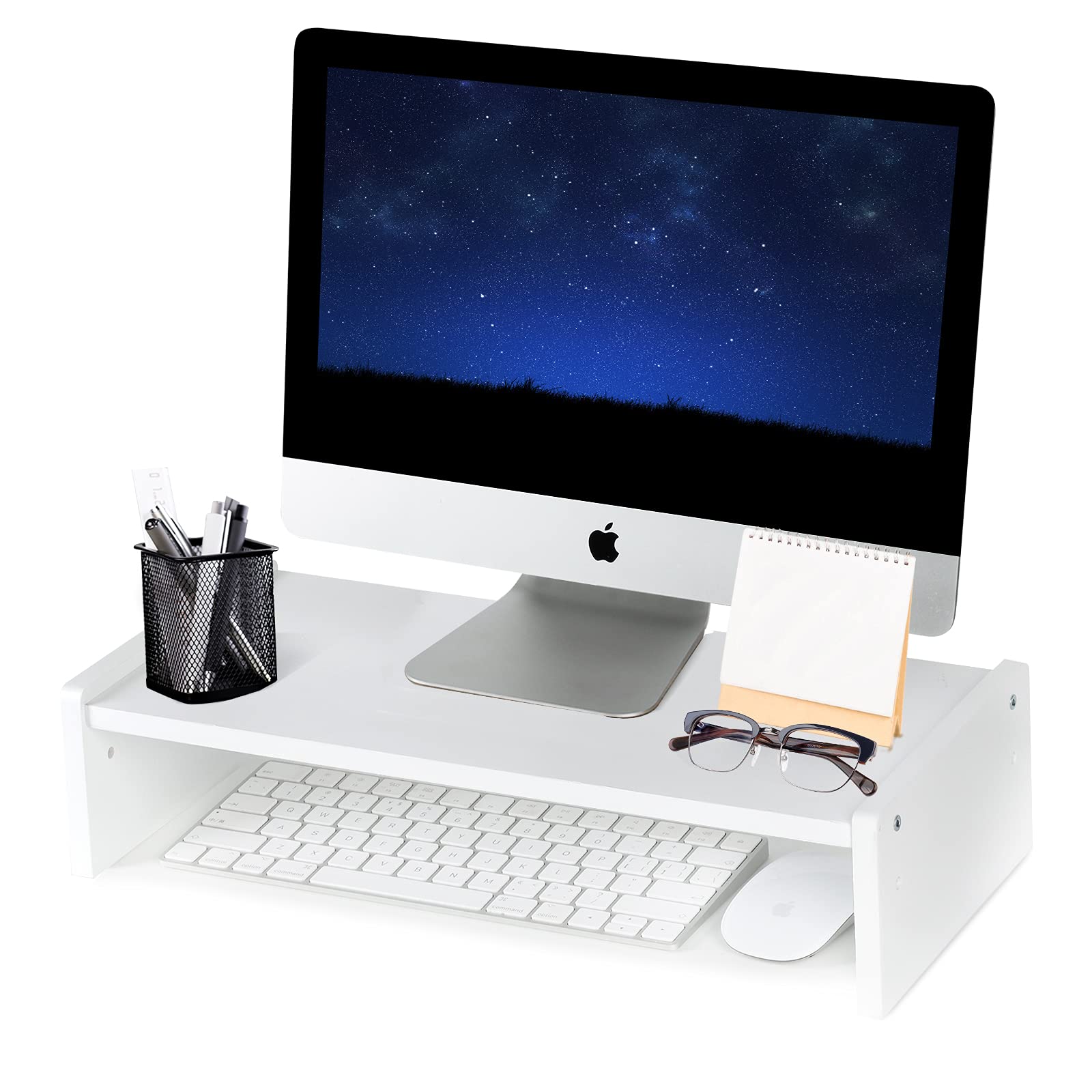 KINLINK Solid Wood Monitor Stand Riser, Monitor Riser with 2 Adjustable Height, 15.8 inch Computer