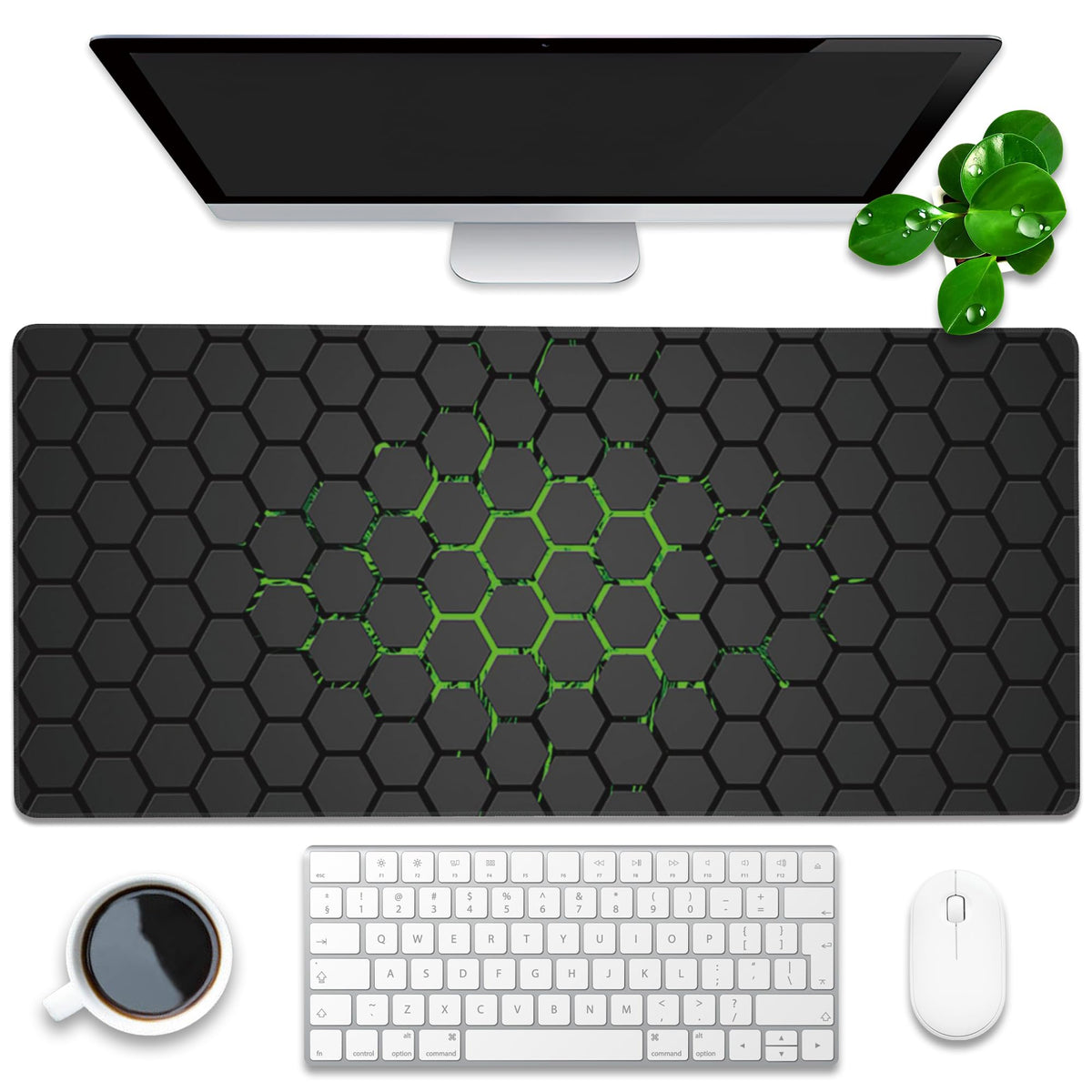 Desk Pad, Green Honeycomb Science Technology Extended Gaming Mouse Pad Large, 35.4"x15.7" Big Mouse