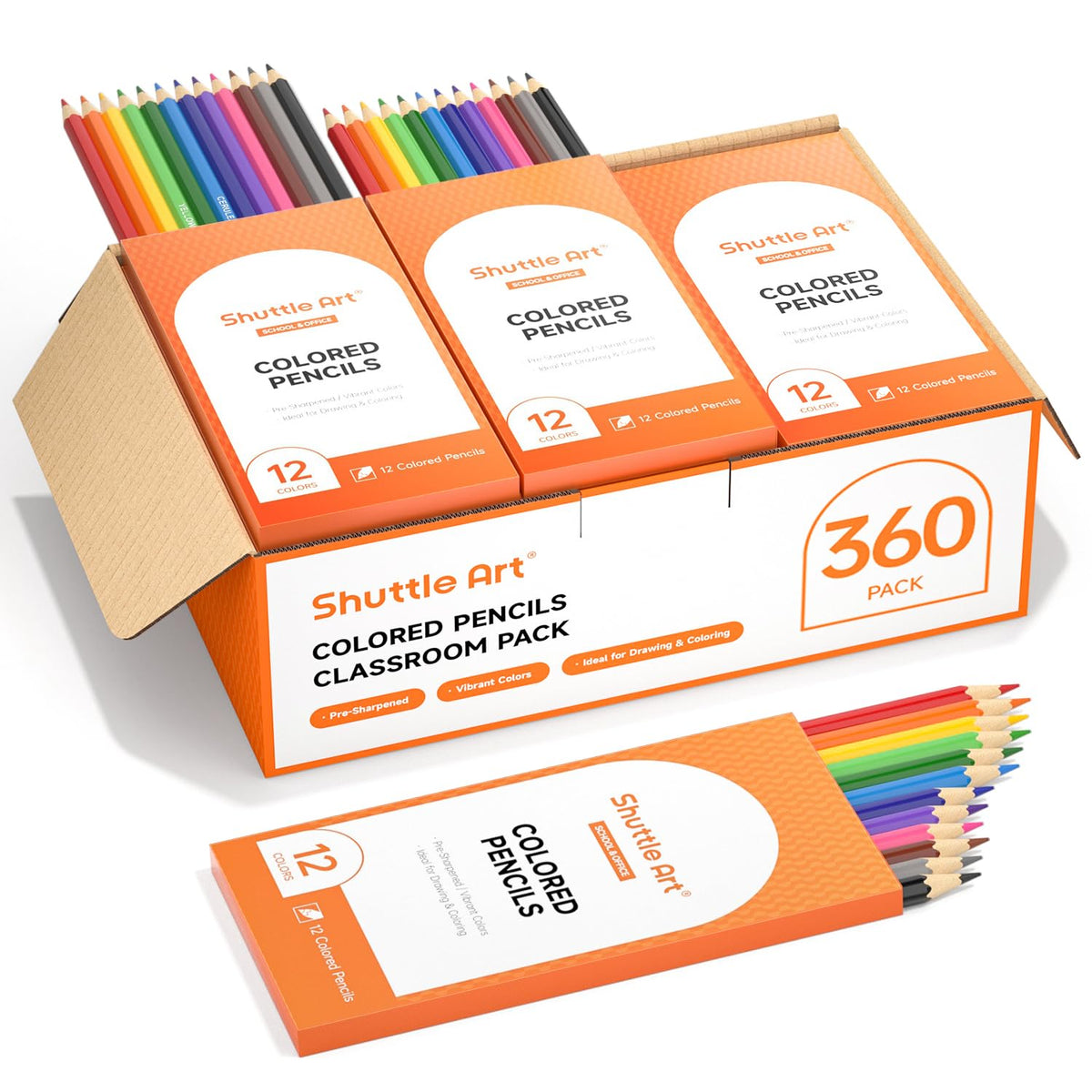 Shuttle Art 360 PCS Colored Pencils Bulk, 12 Assorted Colors, Pack of 30, Break-resistant