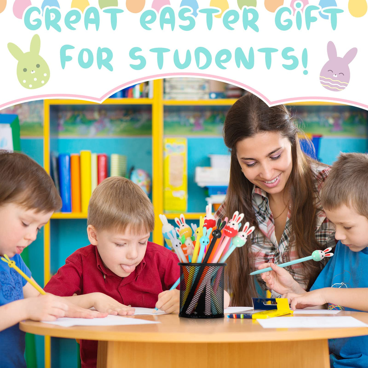 Tinlade 200 Pcs Easter Pen Bulk Bunny Rabbit Gel Ink Pens Easter Gifts 0.5mm Ink Cute Carrot Kawaii