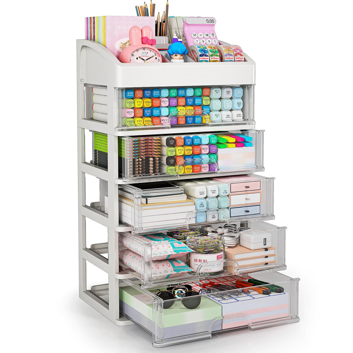 Desk Organizer with Drawers, 5 Drawers Storage Organizer, Desktop Storage Drawers for Office