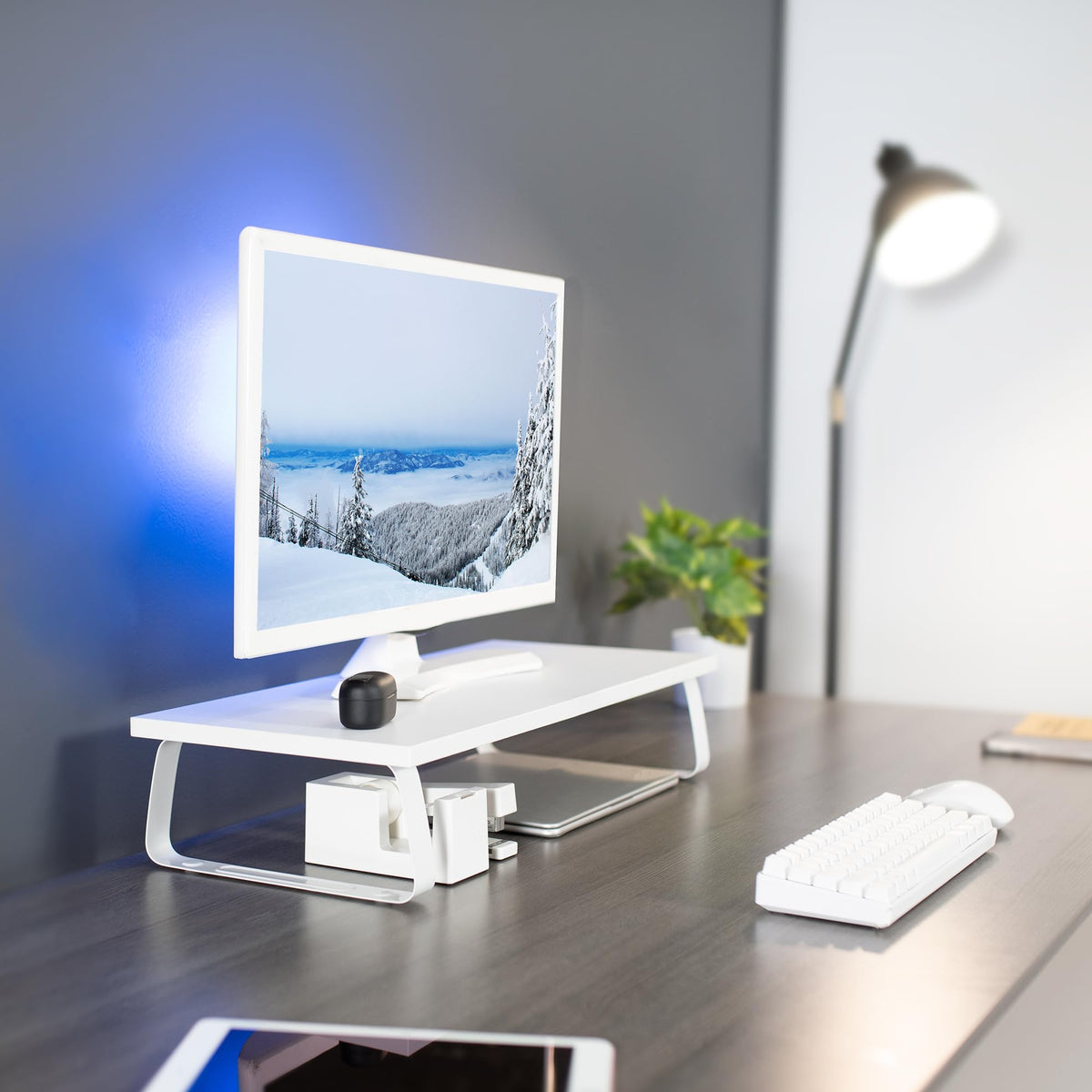 VIVO 24 inch Monitor Stand, Wood & Steel Desktop Riser, Screen, Keyboard, Laptop, Small TV
