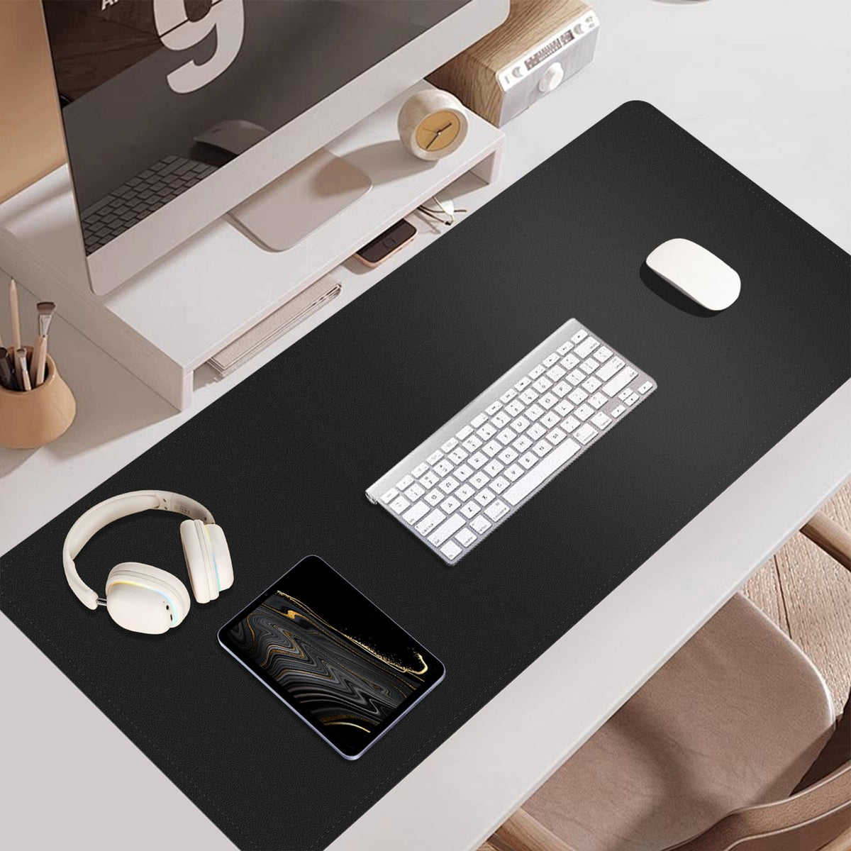 BLESWIN Large Desk Pad, 47.2'' x 23.6'', Office Desk Mat, Computer Mat for Desk, Leather Desk Pad