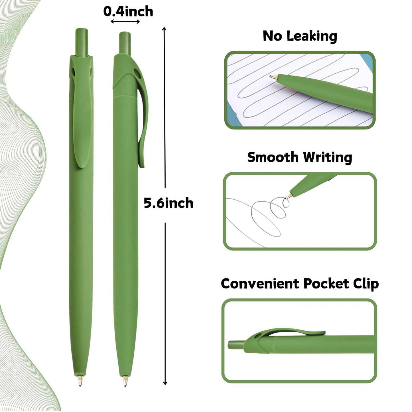 Wiaziert BallPoint Pens, 50 Pack (BLACK Ink),Bulk Pens, Green Barrel,Click Pens for Office Home and