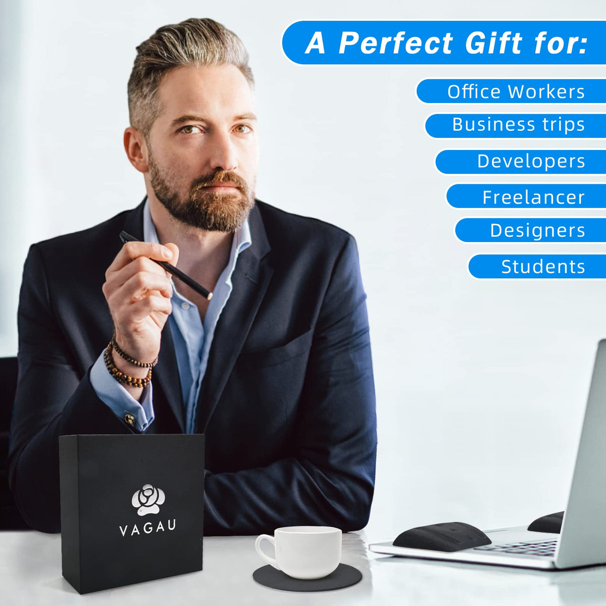 VAGAU Wrist Rests for Laptop, Wrist Support for Keyboard and Mouse Black