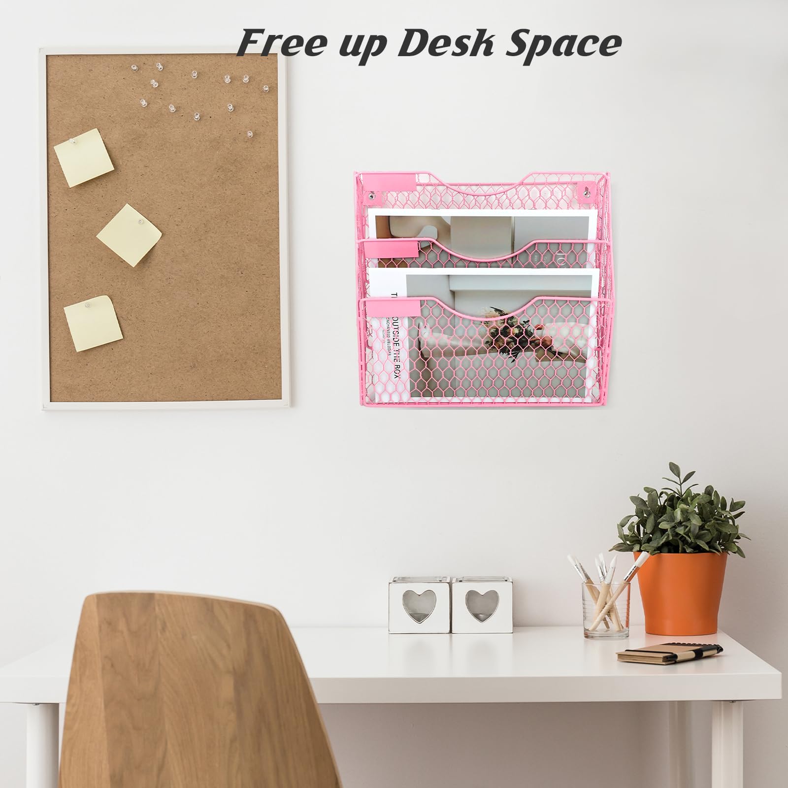 EASEPRES Mail Organizer Wall Mount Hanging File Holder Storage, Metal Chicken Wire Magazine Rack 3