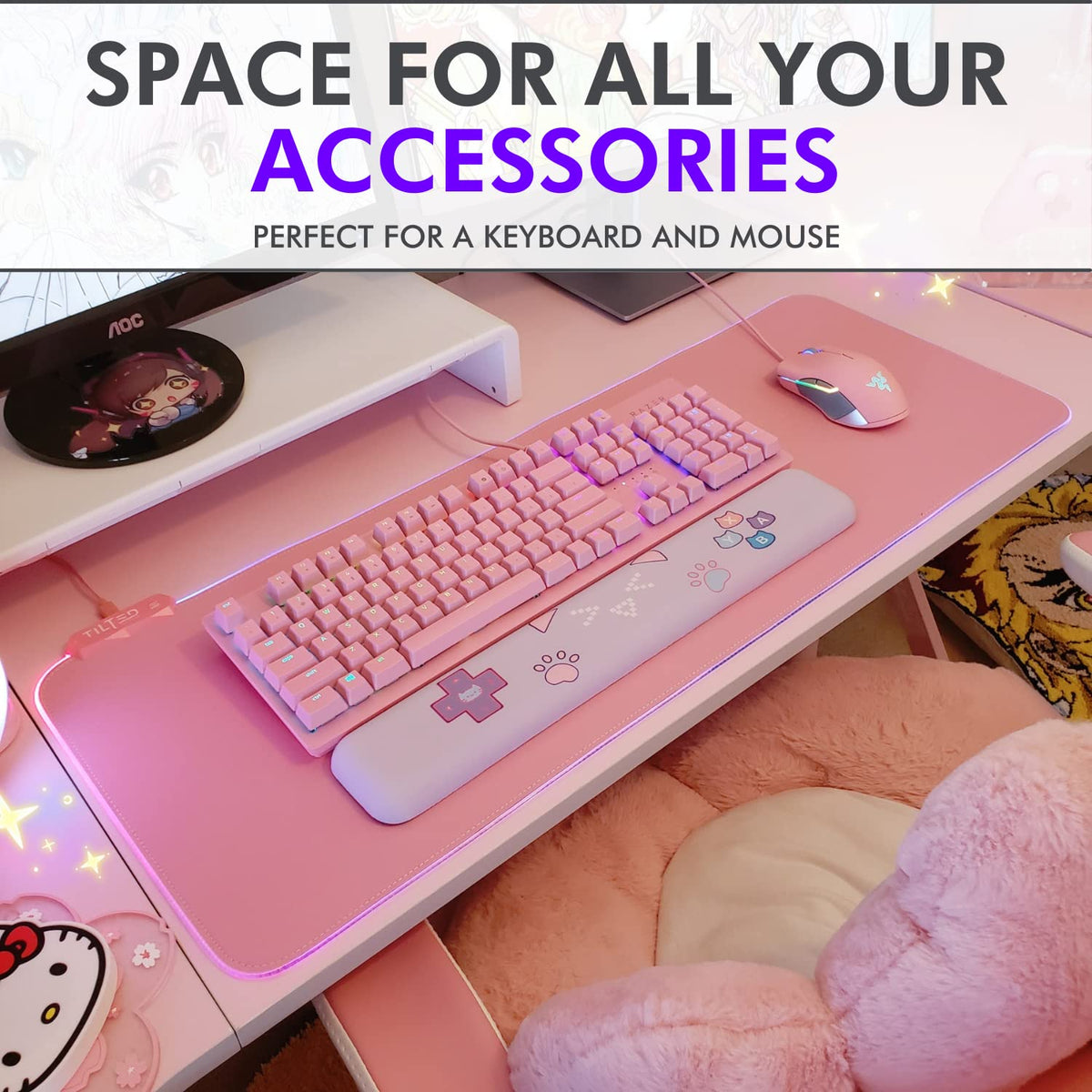 Tilted Nation Pink Mouse Pad | RGB Gaming Mouse Pad Pink (Create Your Dream Setup) Large LED